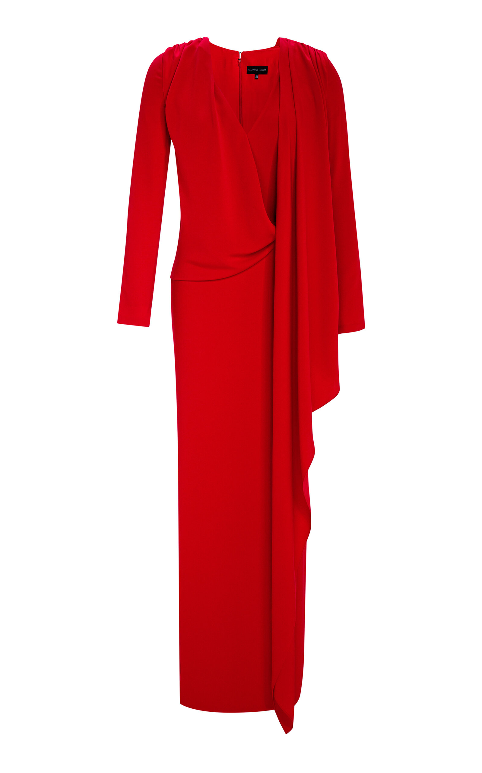 MARMAR HALIM PLEATED SASH CREPE MAXI DRESS 