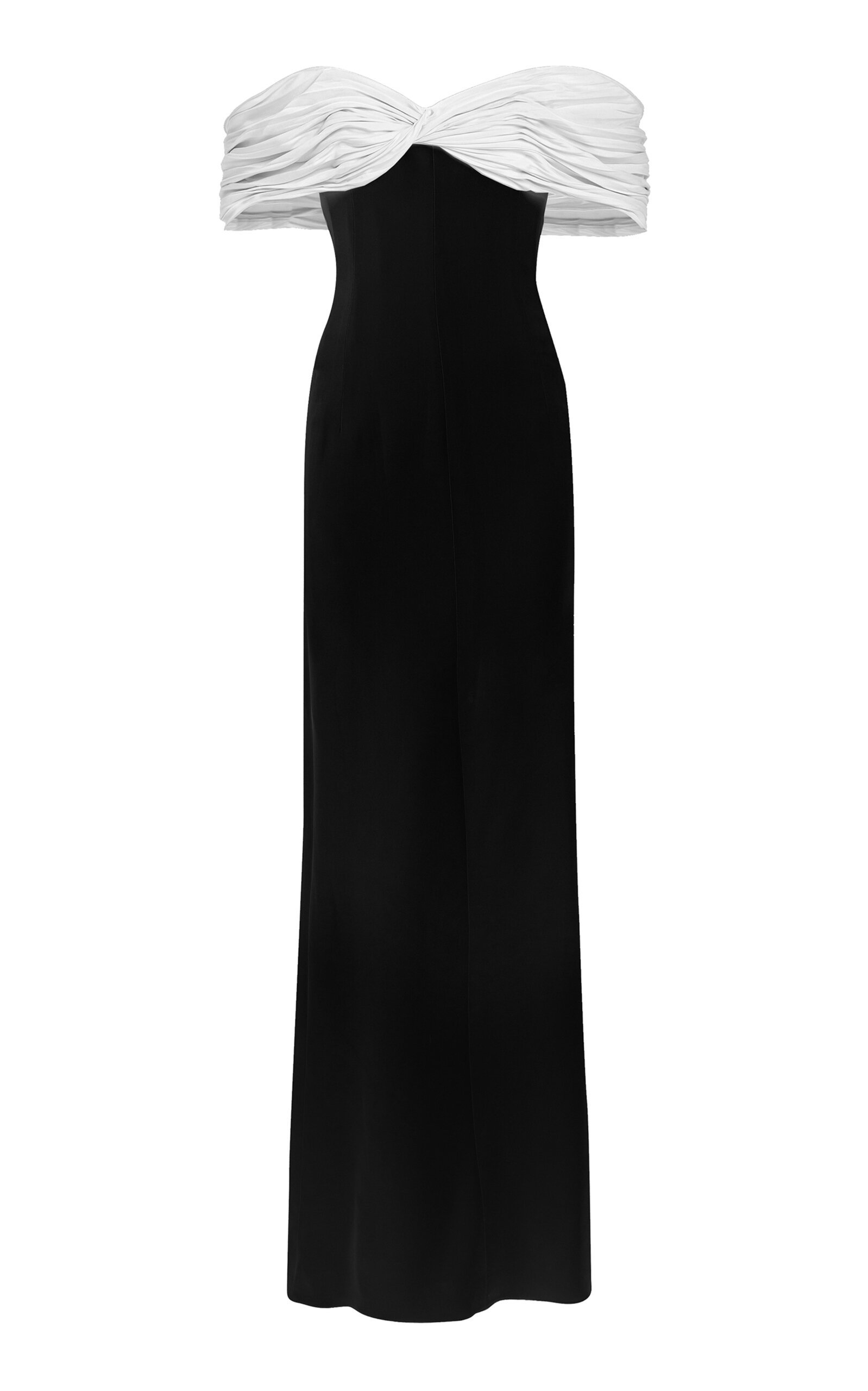 Shop Marmar Halim Off-the-shoulder Pleated Silk Dress In Black,white