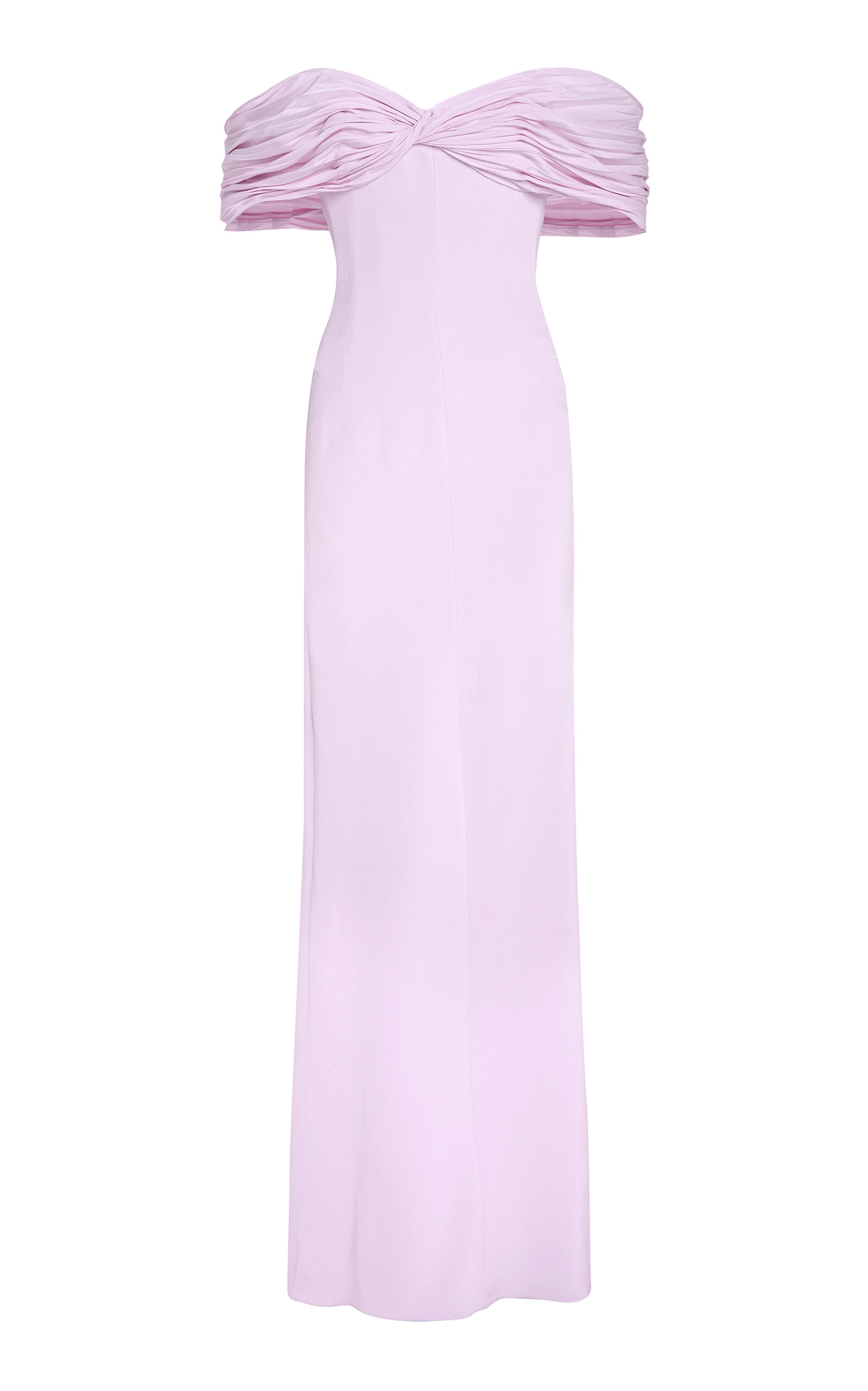 Shop Marmar Halim Off-the-shoulder Pleated Silk Dress In Pink