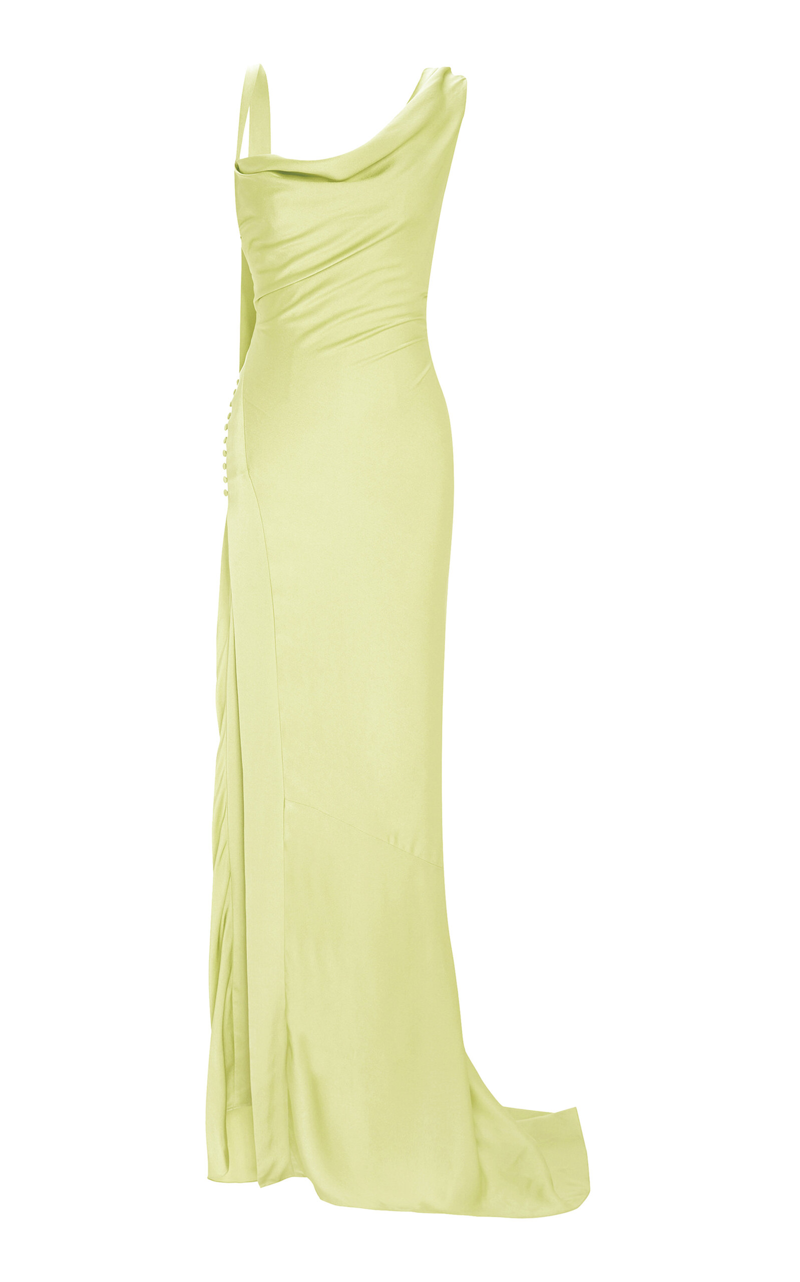 Shop Marmar Halim Button Detailed Slip Silk Gown In Yellow