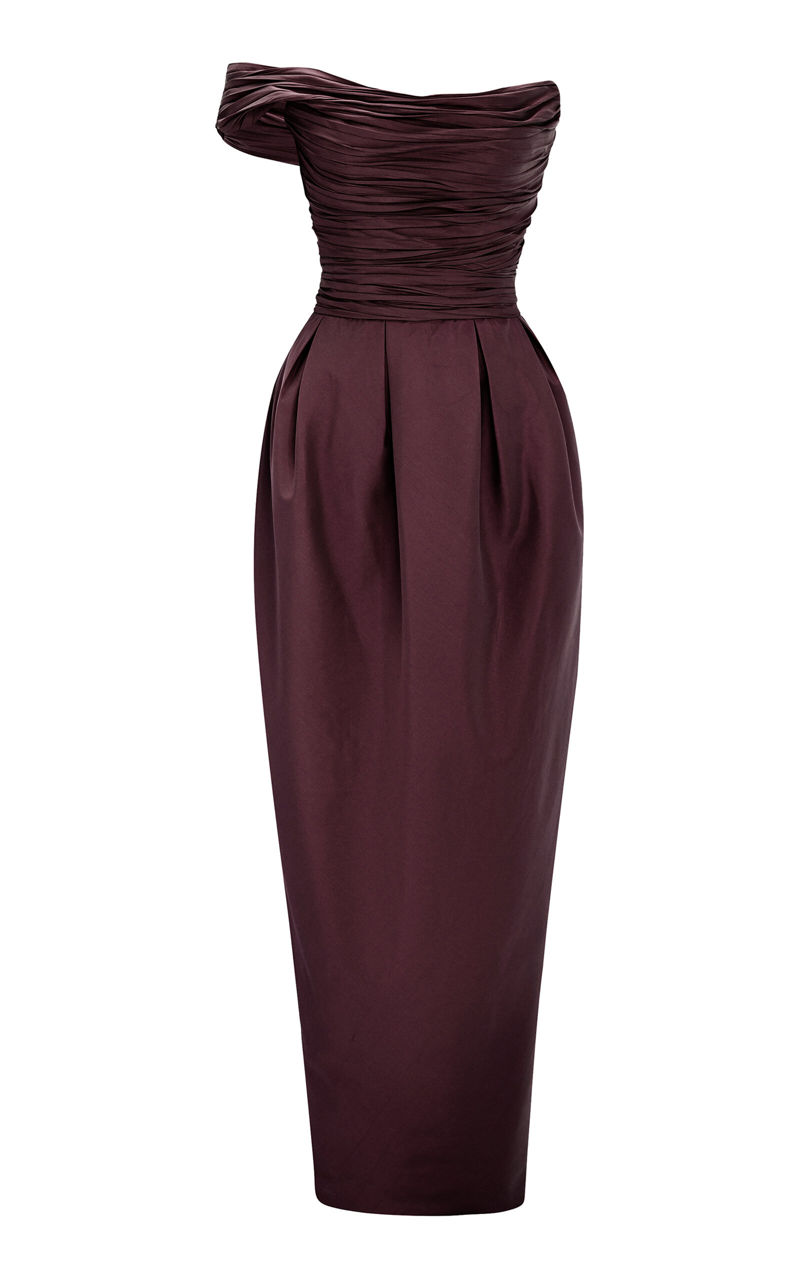 Shop Marmar Halim Column Pleated Taffeta Gown In Brown