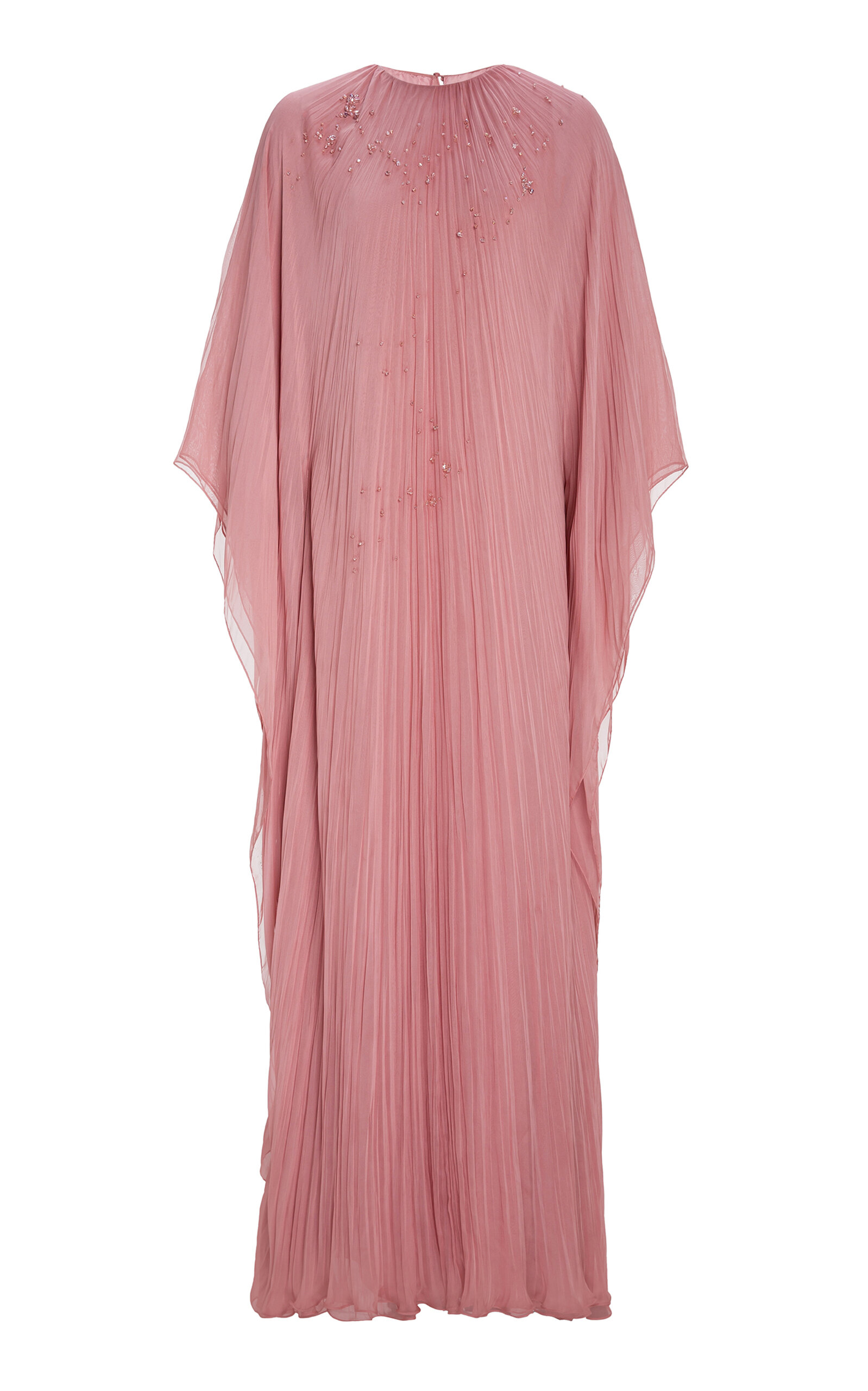 Shop Marmar Halim Pleated Chiffon Silk Caftan In Pink