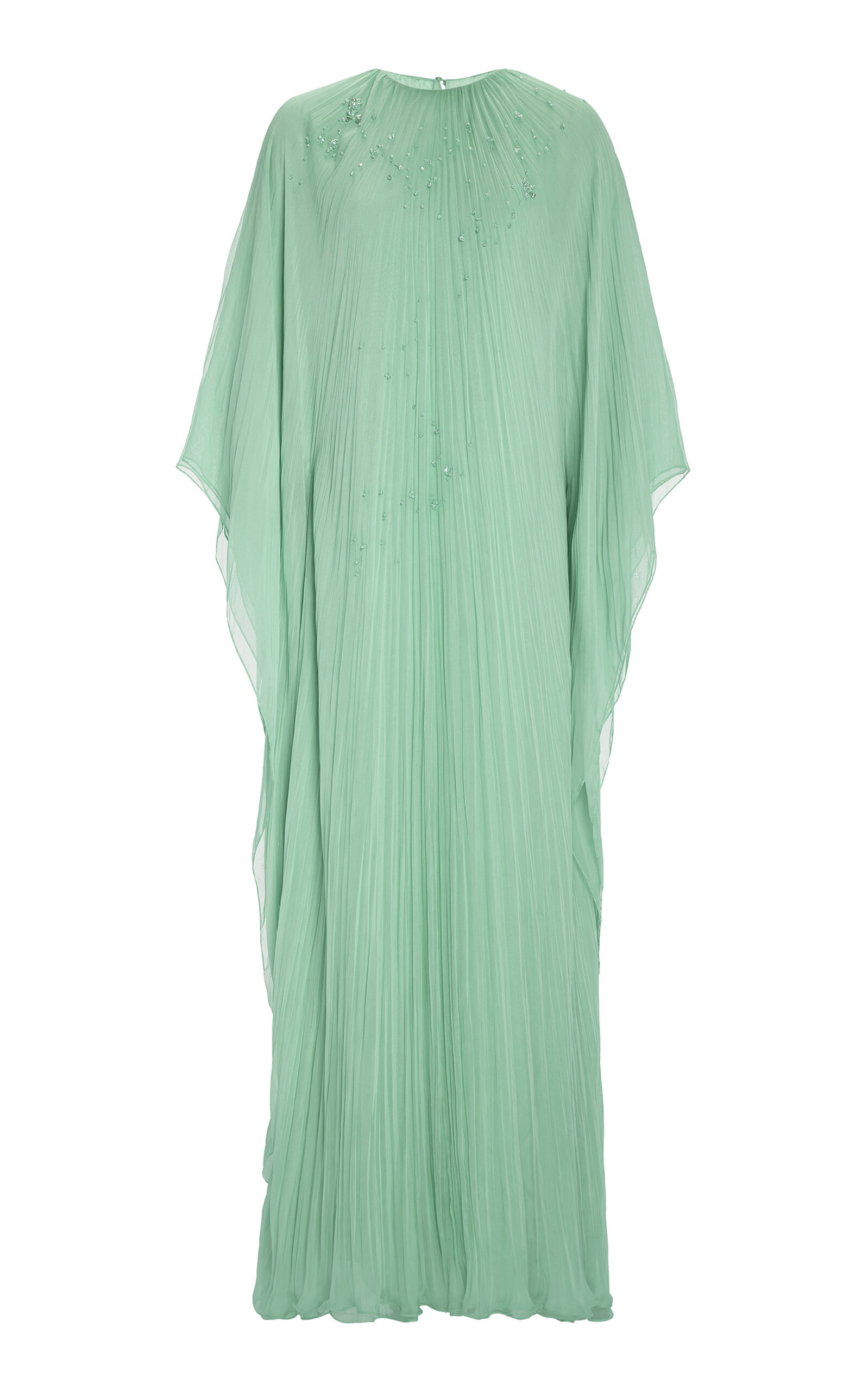 Shop Marmar Halim Pleated Chiffon Silk Caftan In Green