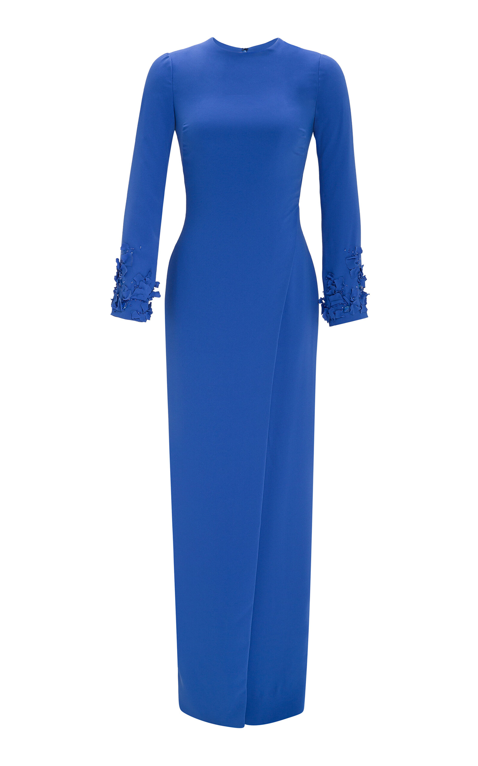 Shop Marmar Halim Embroidered Sleeve Crepe Dress In Blue