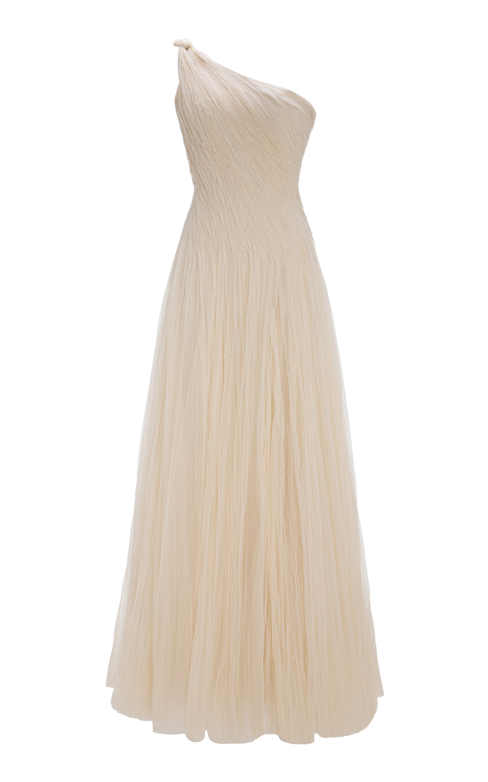 Shop Marmar Halim Single-shoulder Silk Tulle Gown In Ivory