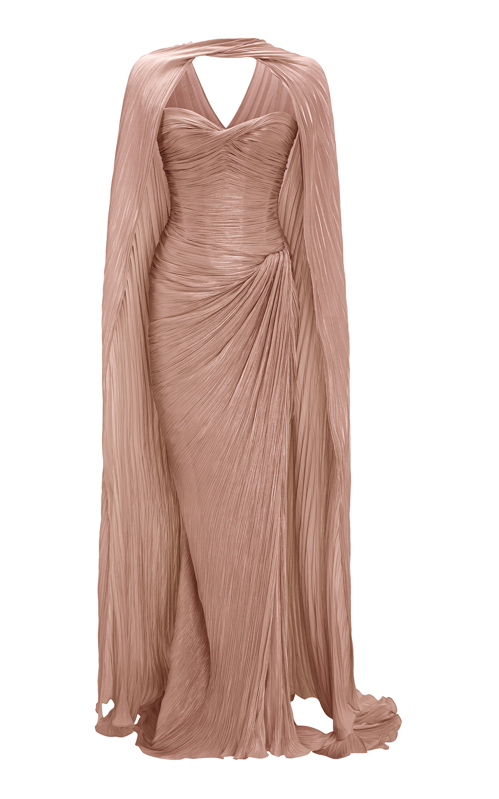 Shop Marmar Halim Pleated Silk Capelet Gown In Purple