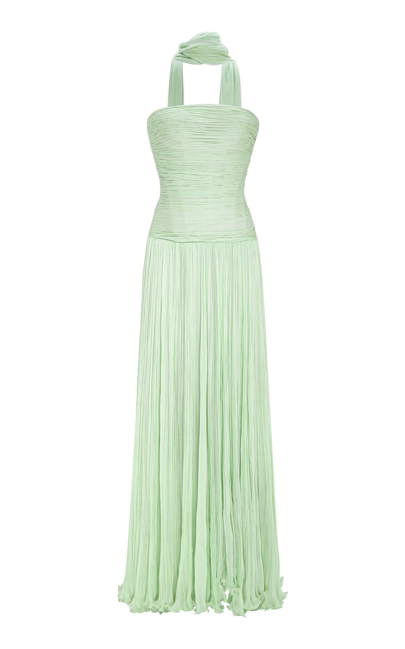 Shop Marmar Halim Hand Pleated Silk Georgette Gown In Green