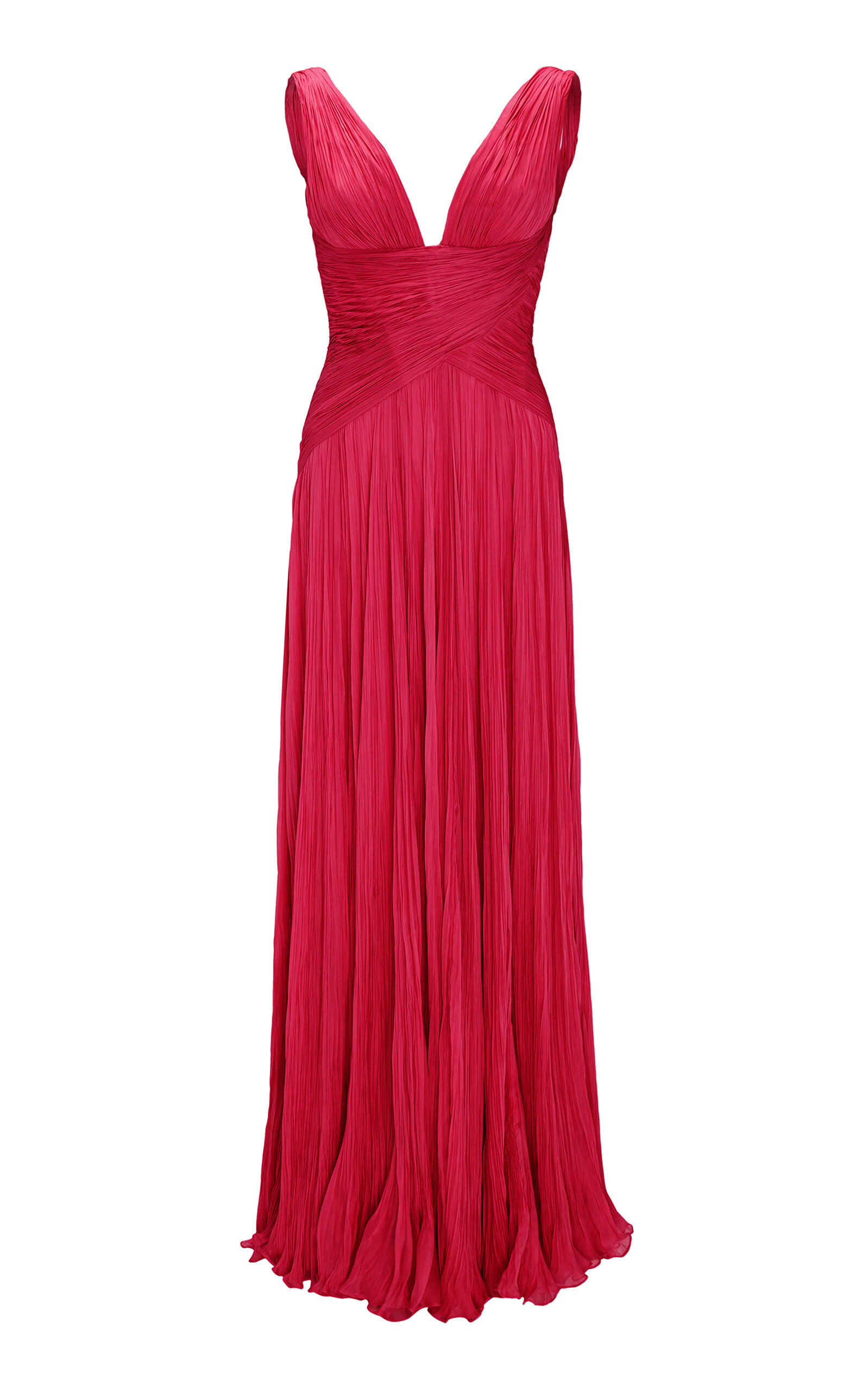 Shop Marmar Halim Lettuce Hem Pleated Silk Gown In Red