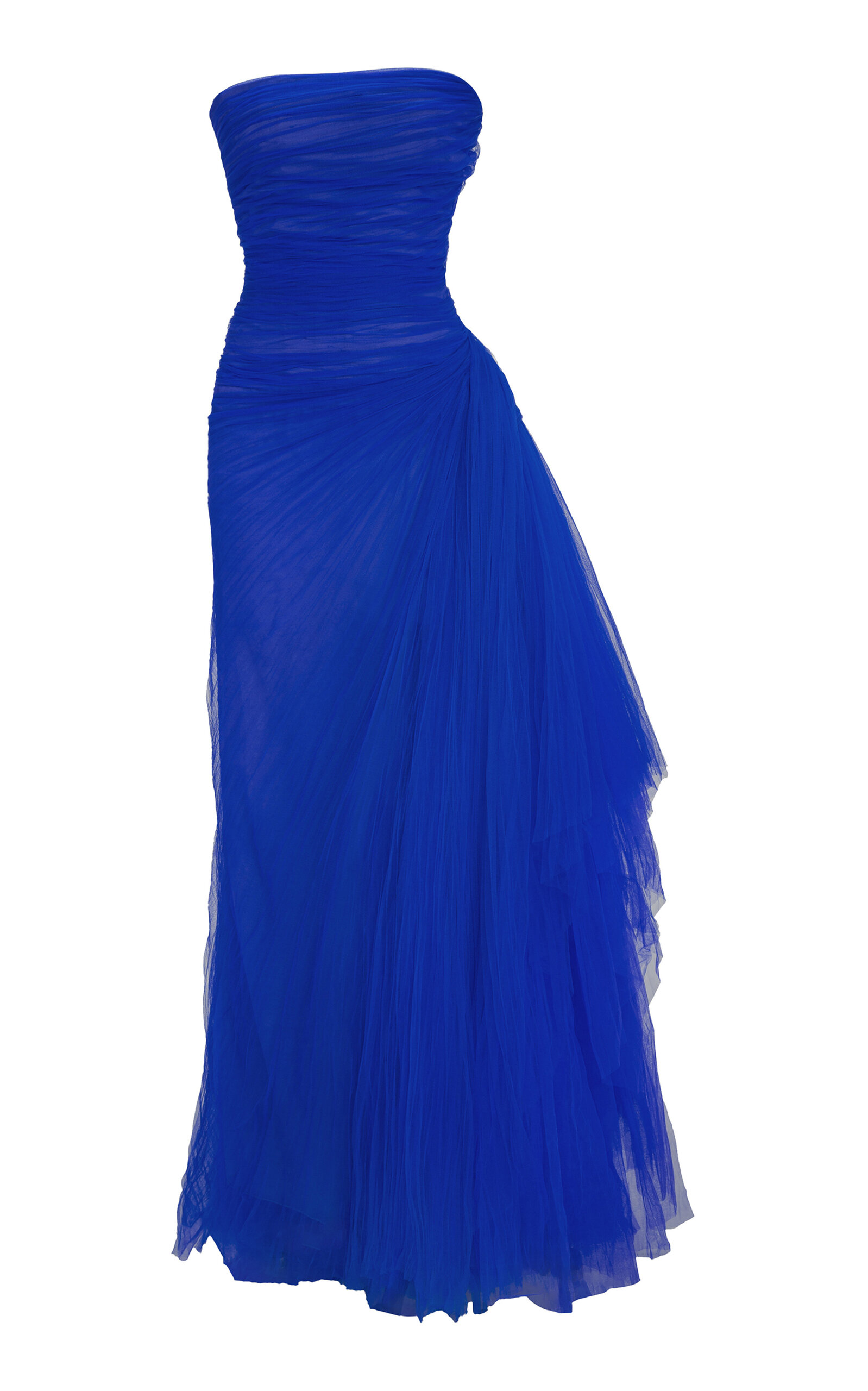 Shop Marmar Halim Side Tail Pleated Tulle Gown In Blue