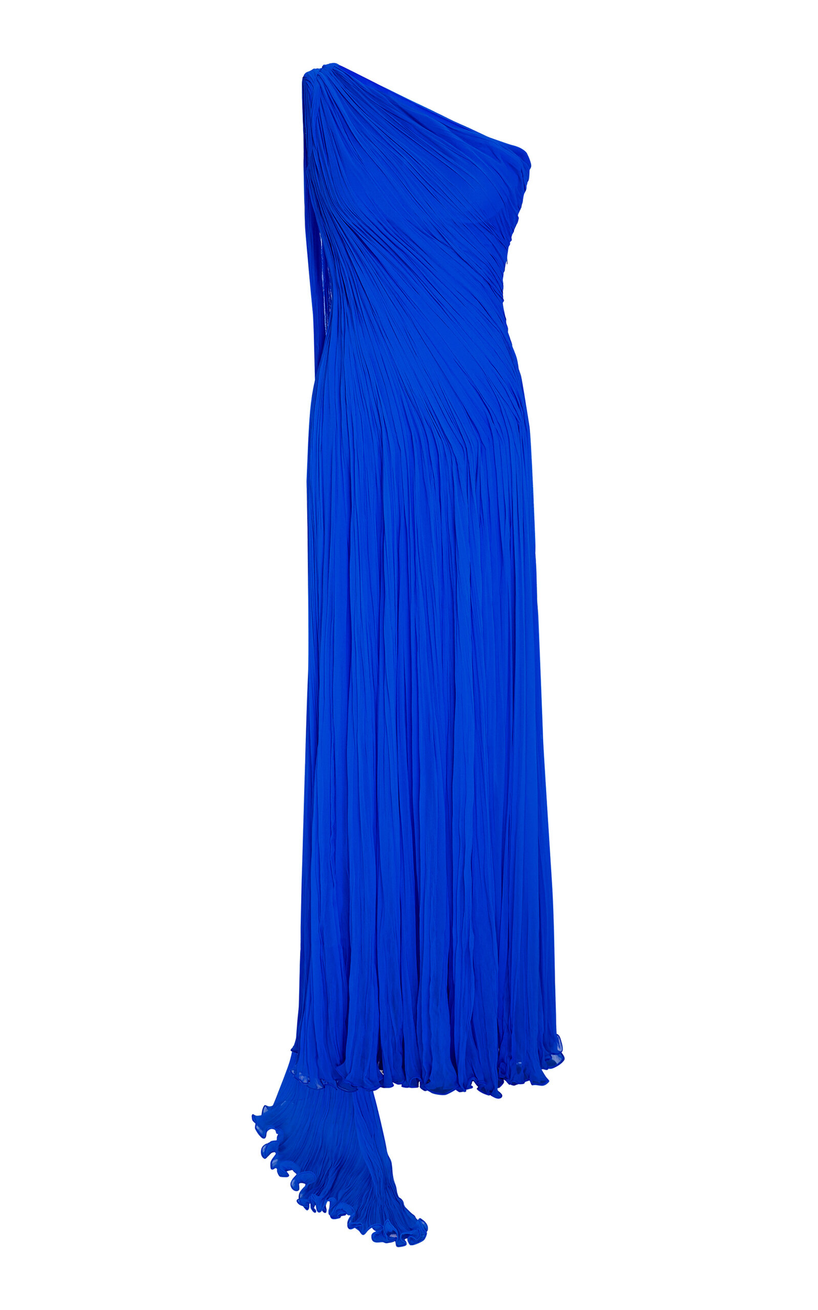 Shop Marmar Halim Single-shoulder Pleated Sash Dress In Blue