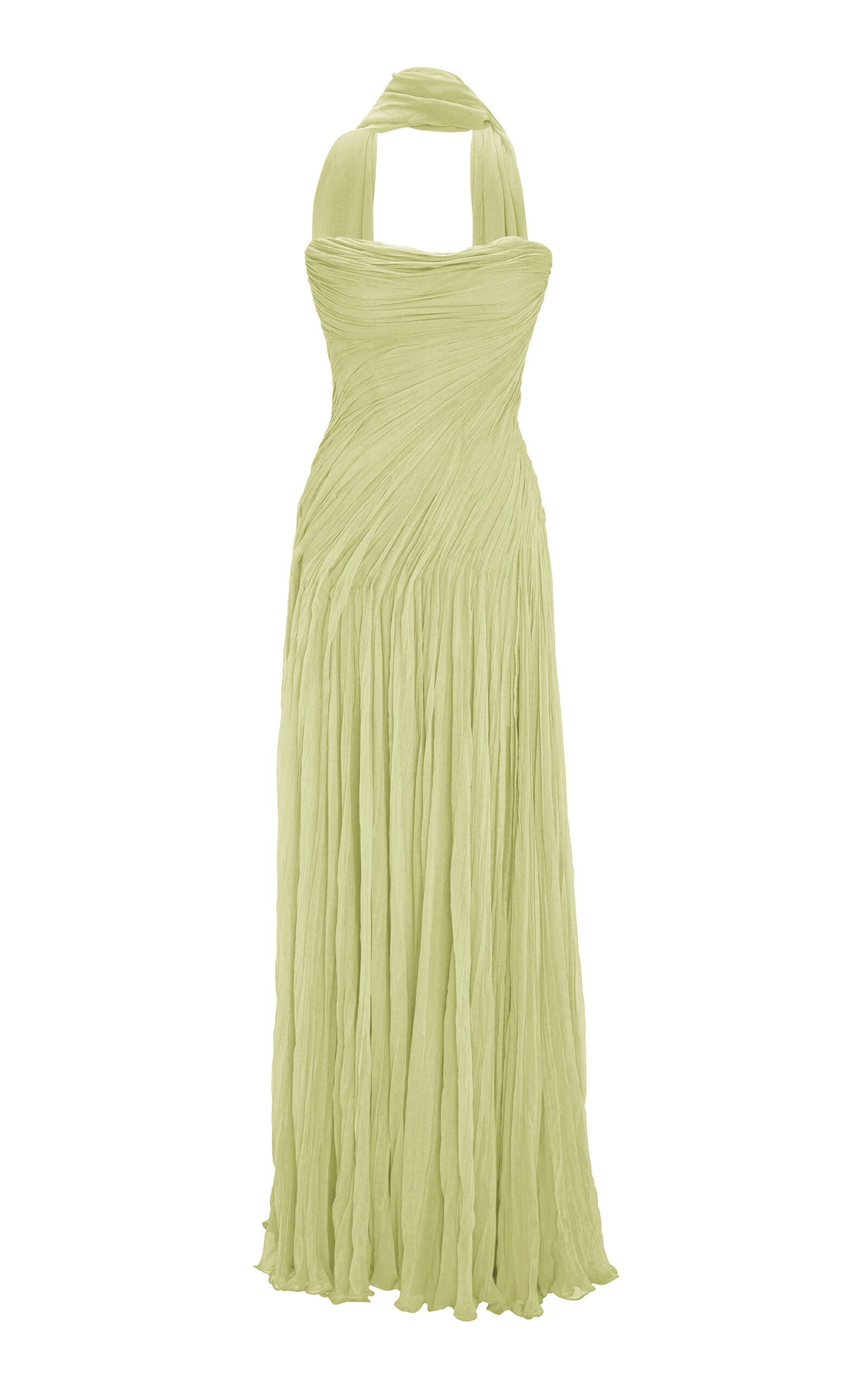 Shop Marmar Halim Strapless Hand Pleated Silk Gown In Green