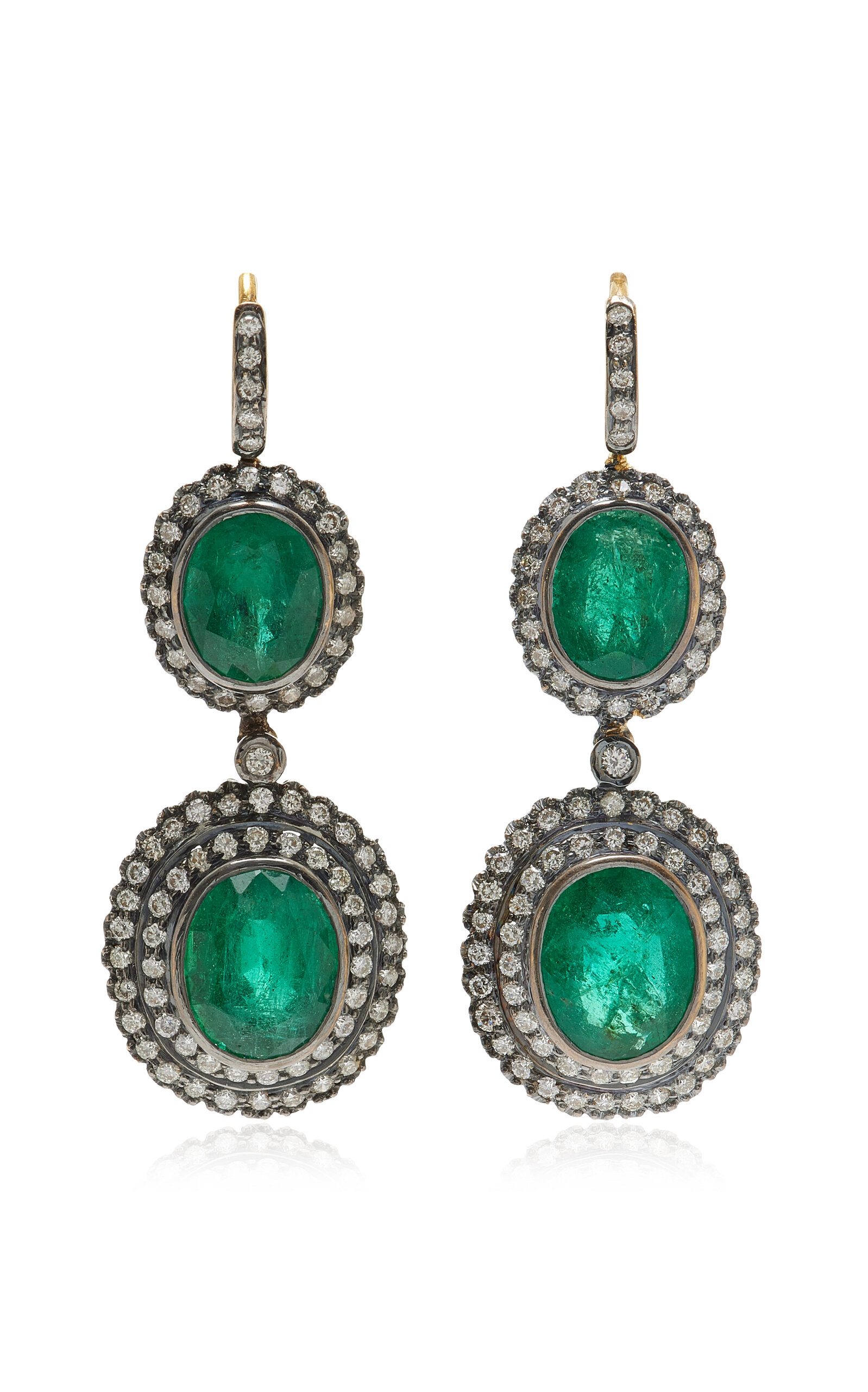 One-of-a-Kind Rajasthan 18K Yellow Gold; Black Rhodium Emerald Earrings