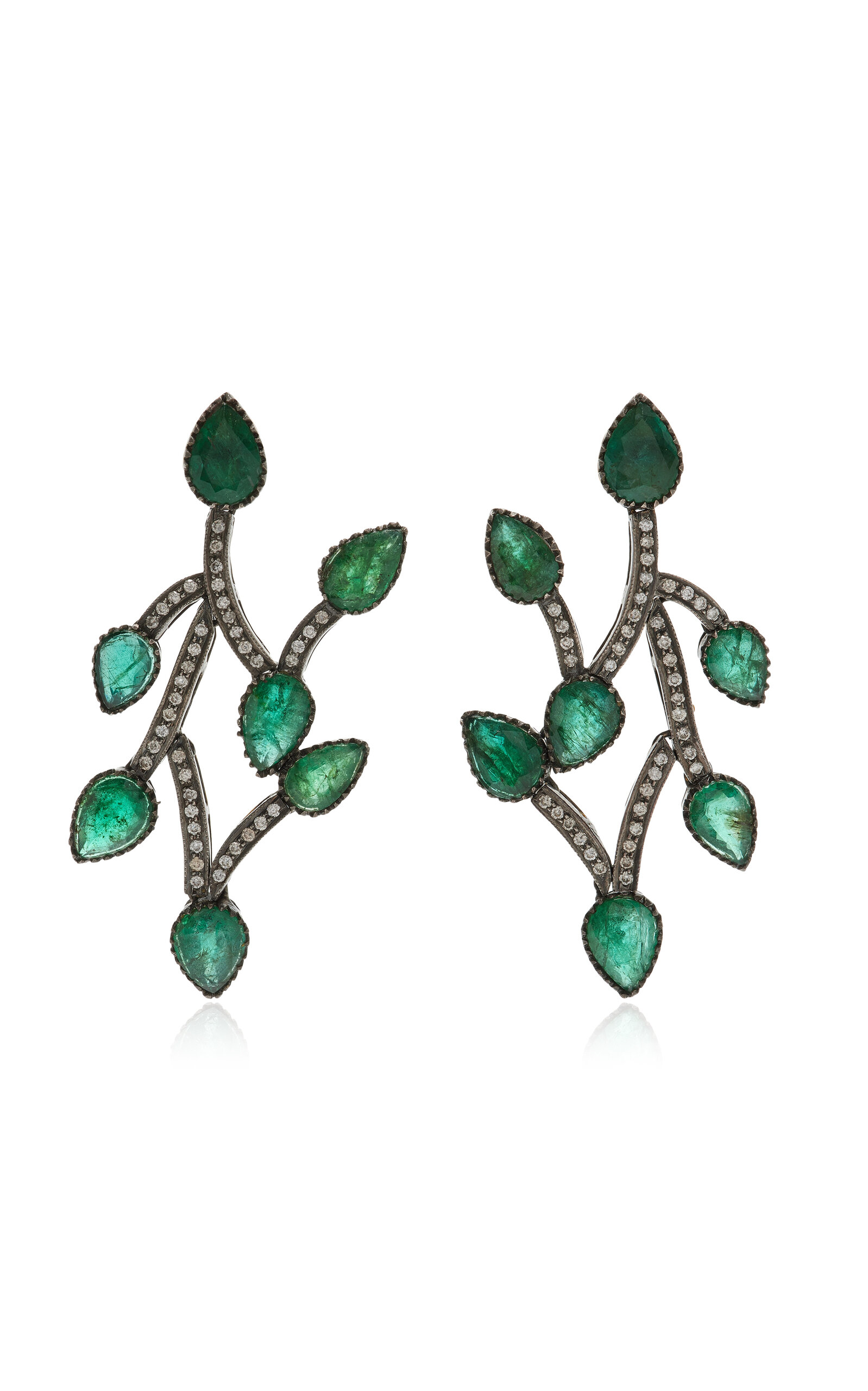 One-of-a-Kind Rajasthan 18K Yellow Gold; Black Rhodium Emerald Earrings