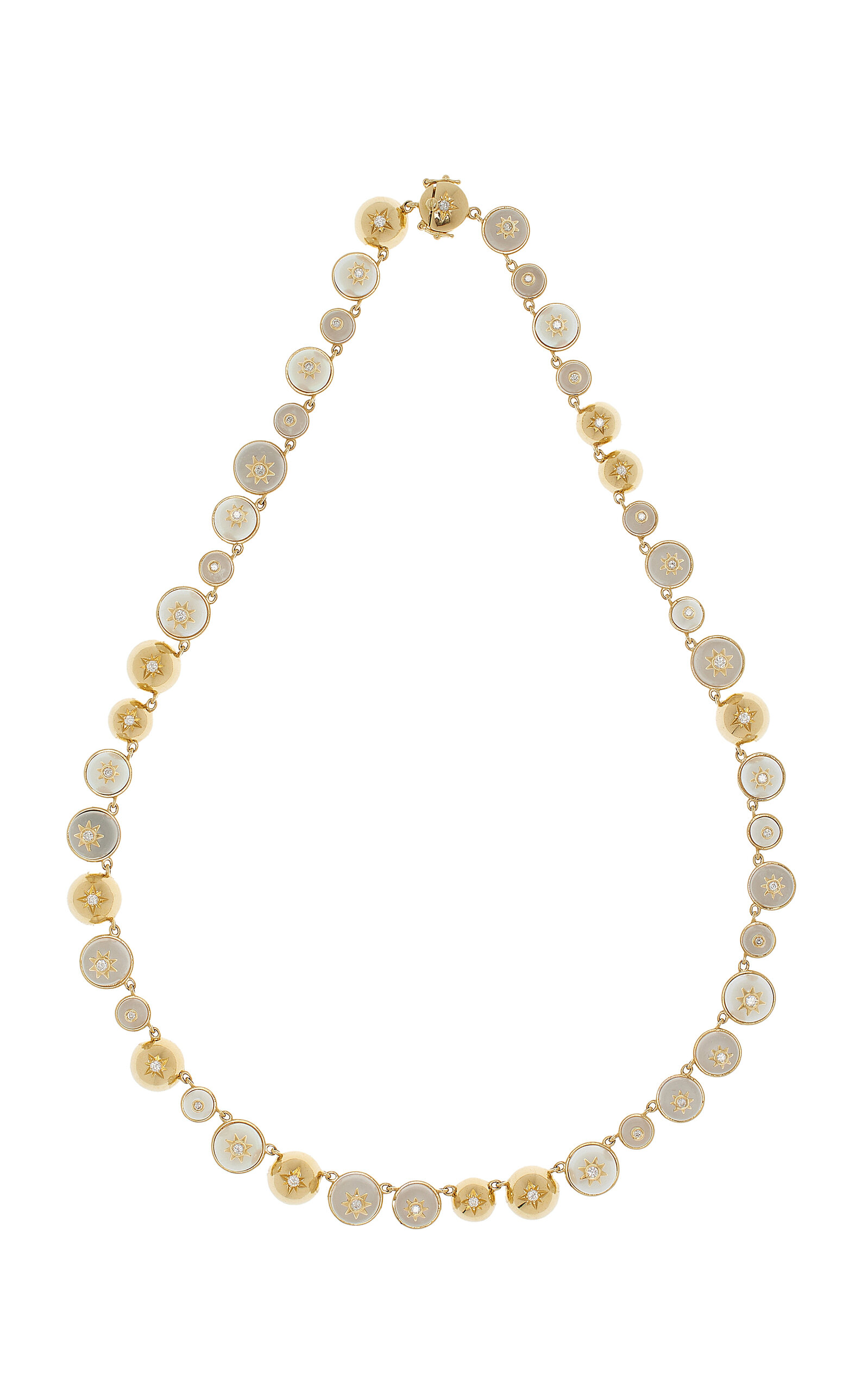 Star Cluster 18K Yellow Gold Crystal; Pearl; Diamond Necklace