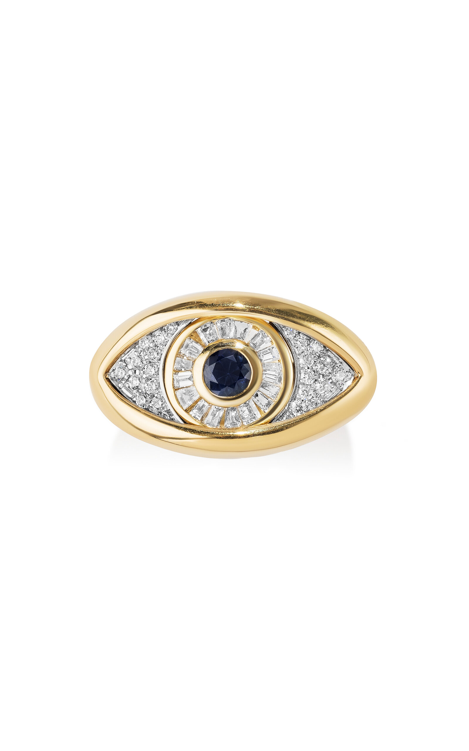 Eye on the Right Hand 18K Yellow Gold; Platinum Diamond; Sapphire Ring