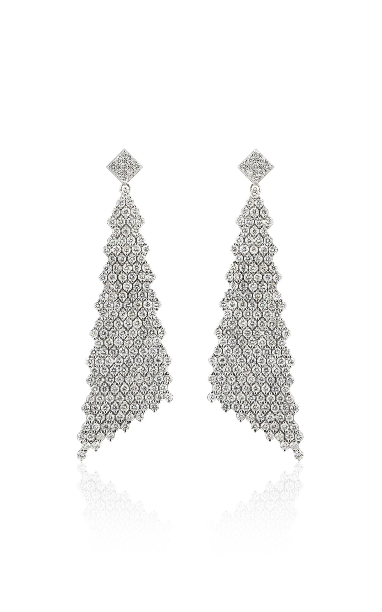 Khepri 18k White Gold Chainmail Mesh Diamond Earrings In Metallic