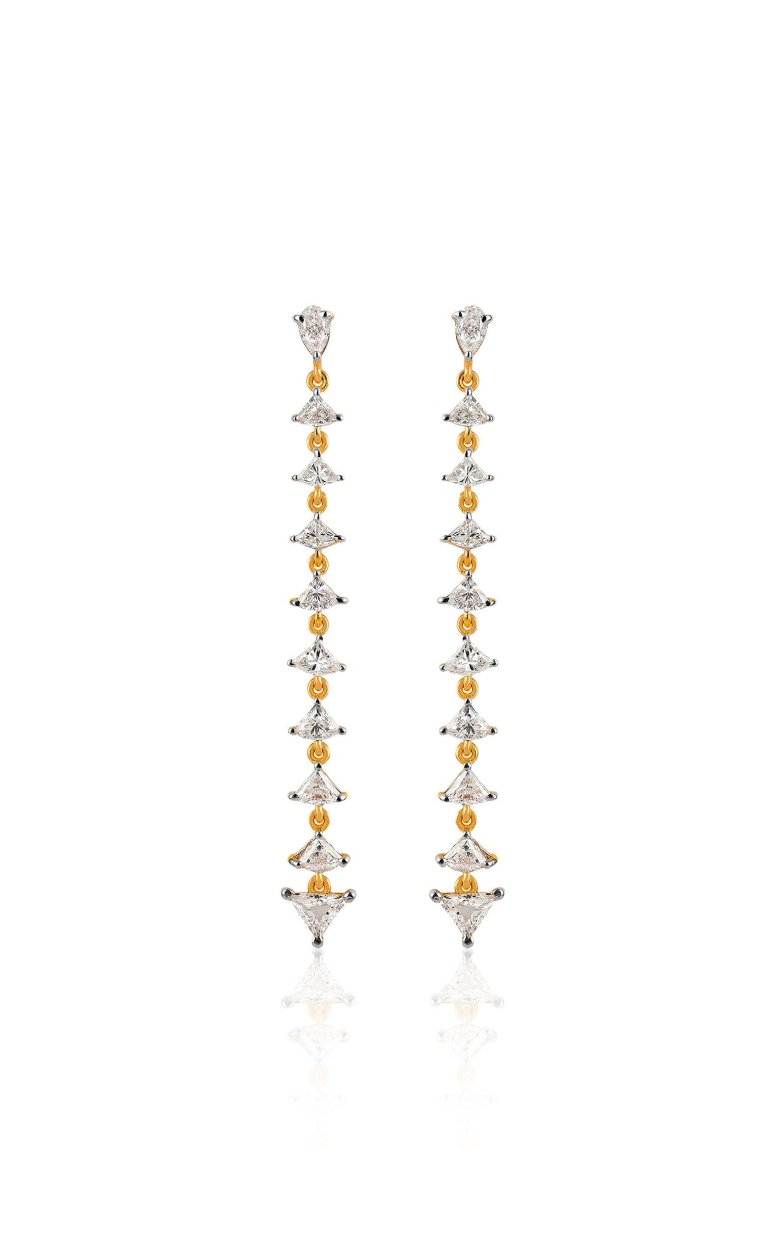 Khepri 18k Yellow Gold Dancing Linear Shield & Trillion Diamond Drop Earrings