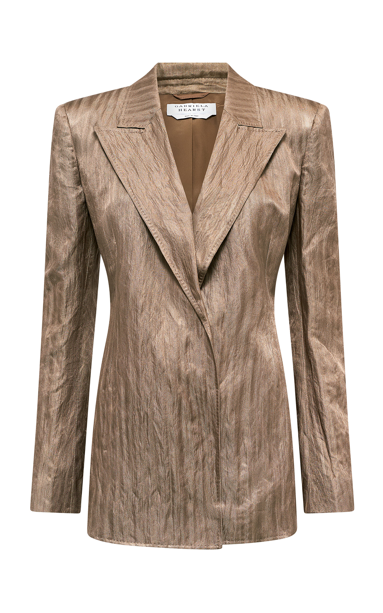 Shop Gabriela Hearst Mairi Metallic Silk Blazer In Bronze