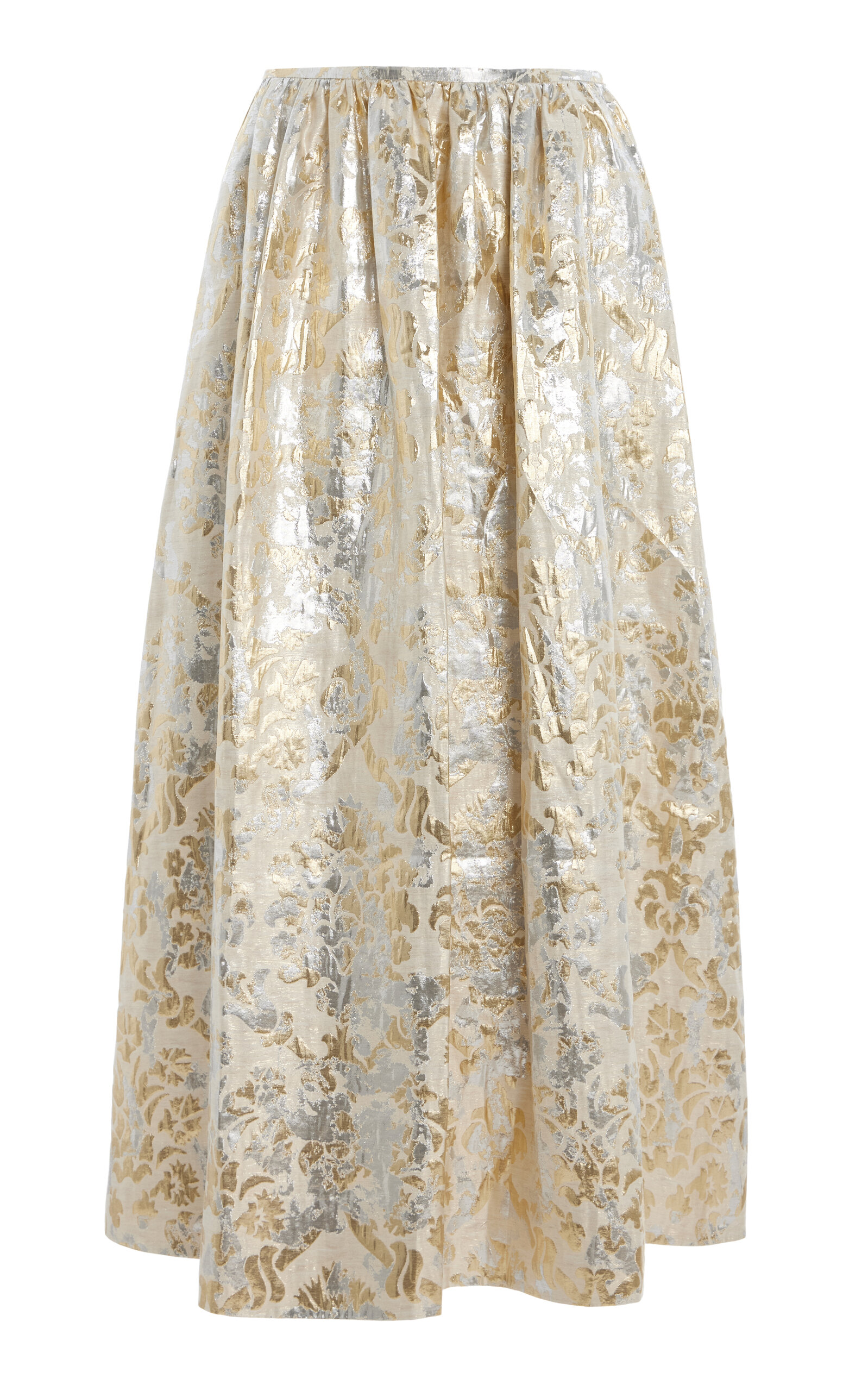 Metallic Baroque Botanical Jacquard Maxi Skirt