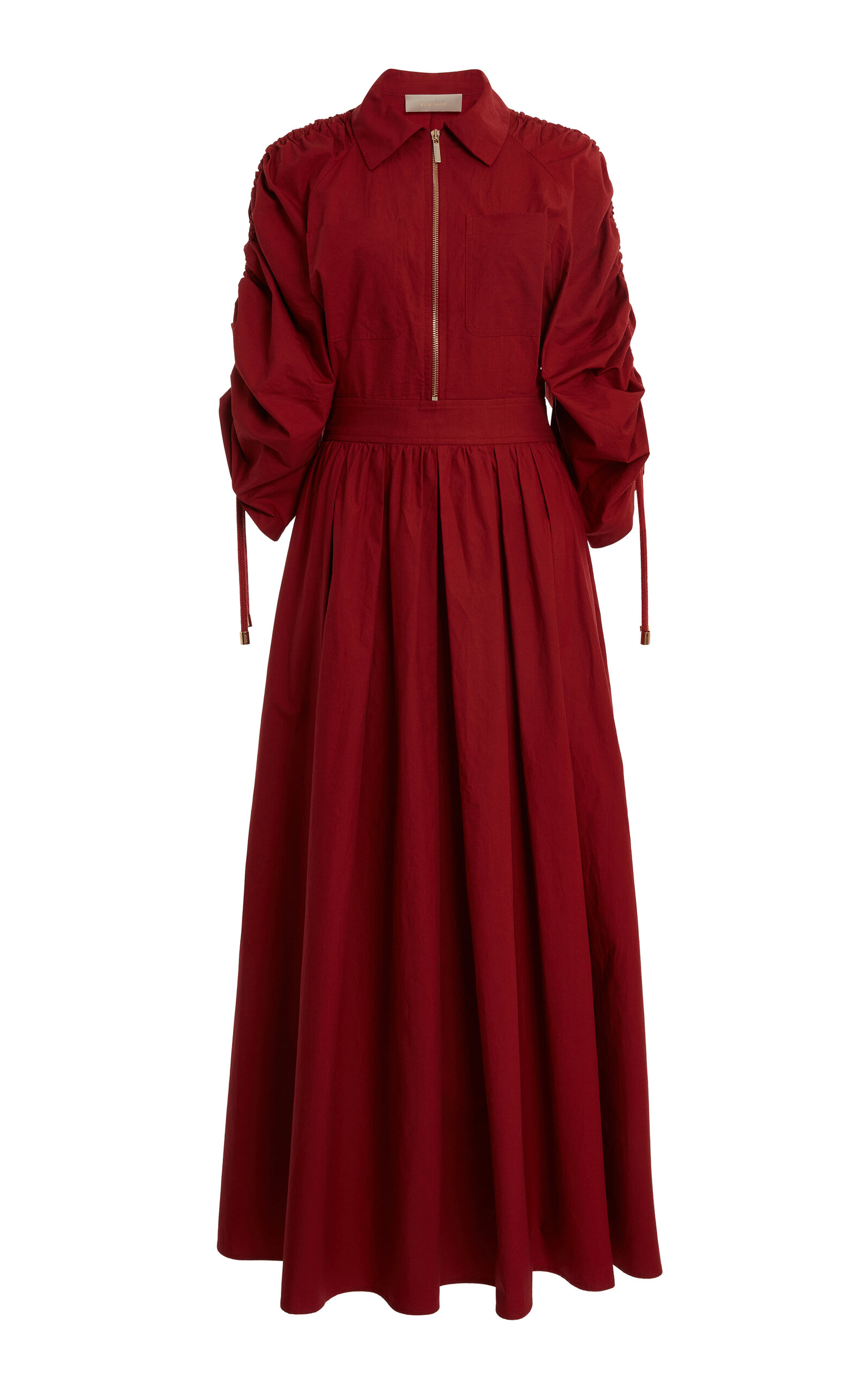 Shop Elie Saab Belted Poplin Maxi Dress In Burgundy