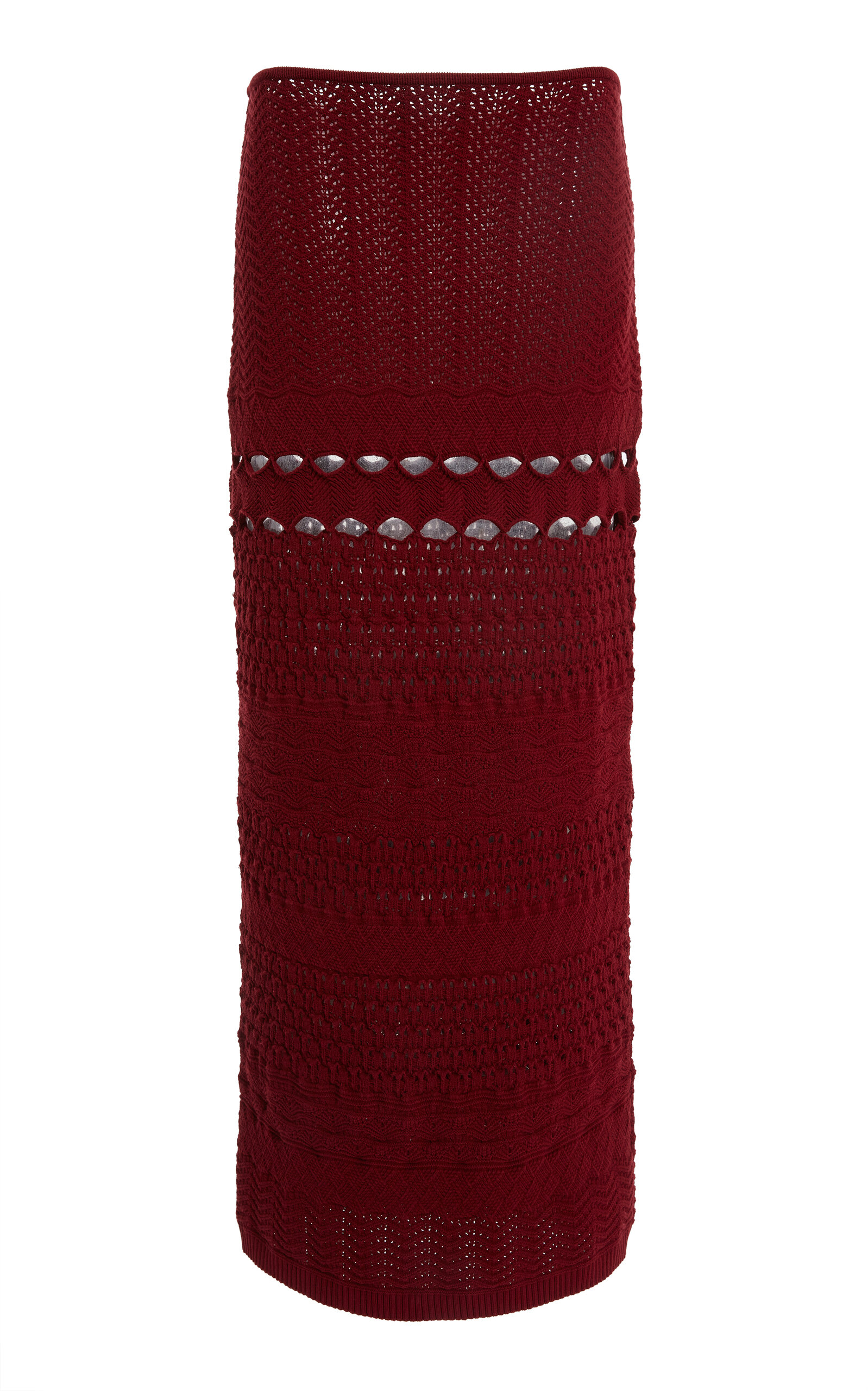 Shop Elie Saab Crochet Maxi Skirt In Burgundy