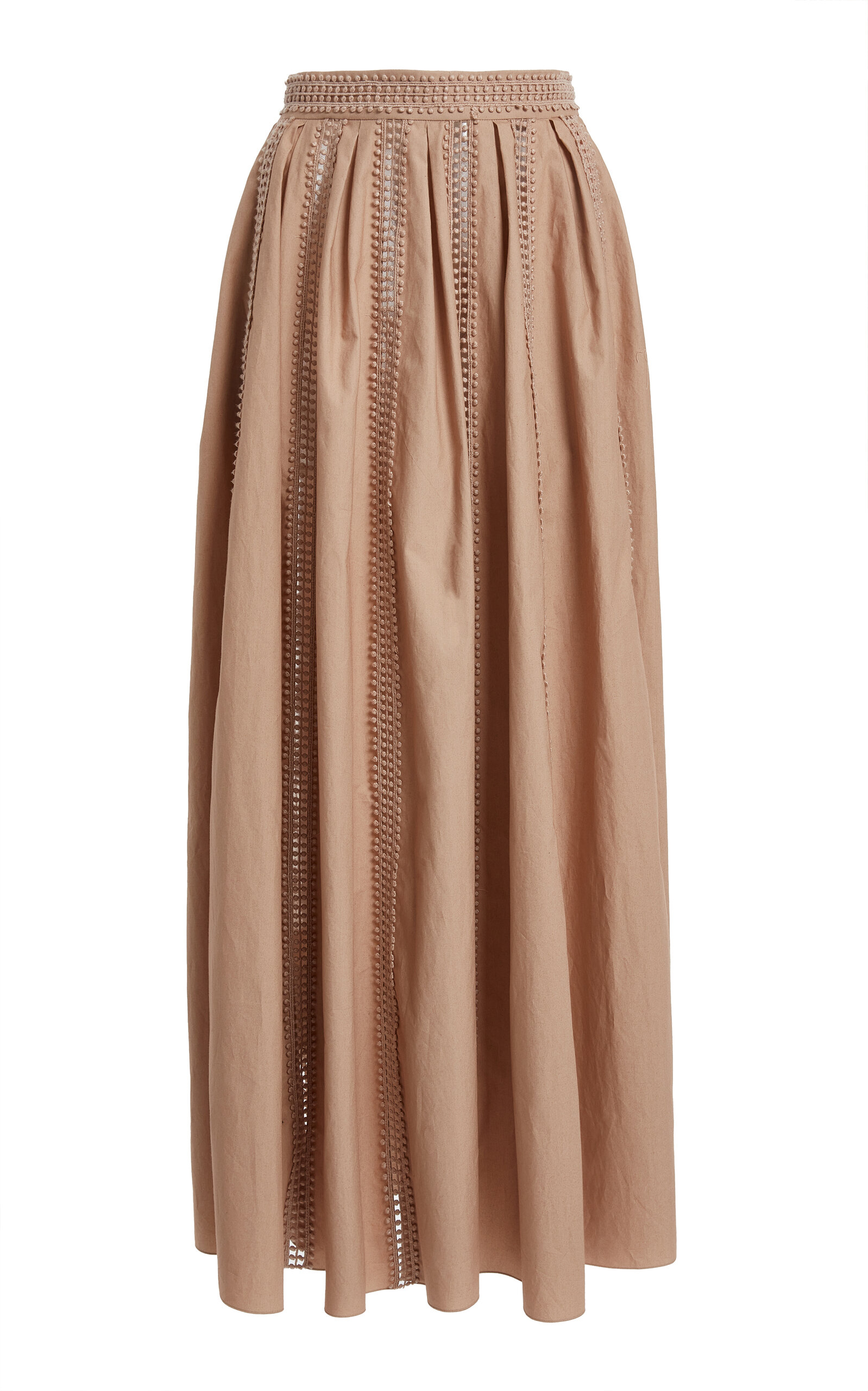 Shop Elie Saab Stitched Detail Poplin Maxi Skirt In Khaki