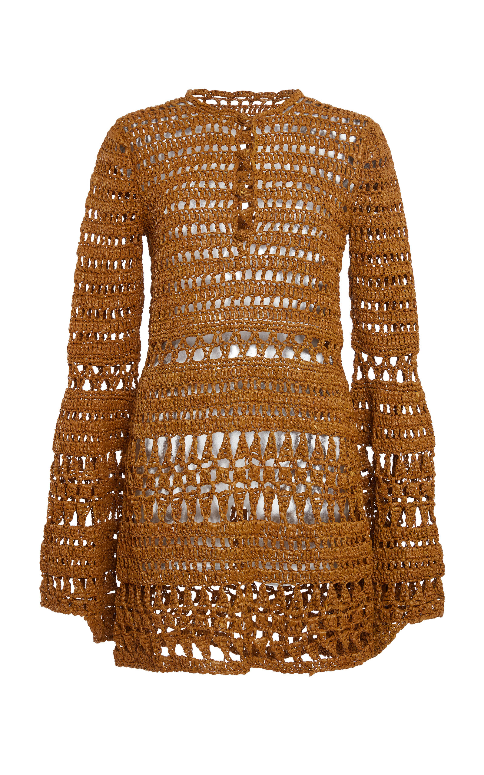 Shop Elie Saab Cotton Crochet Mini Dress In Brown