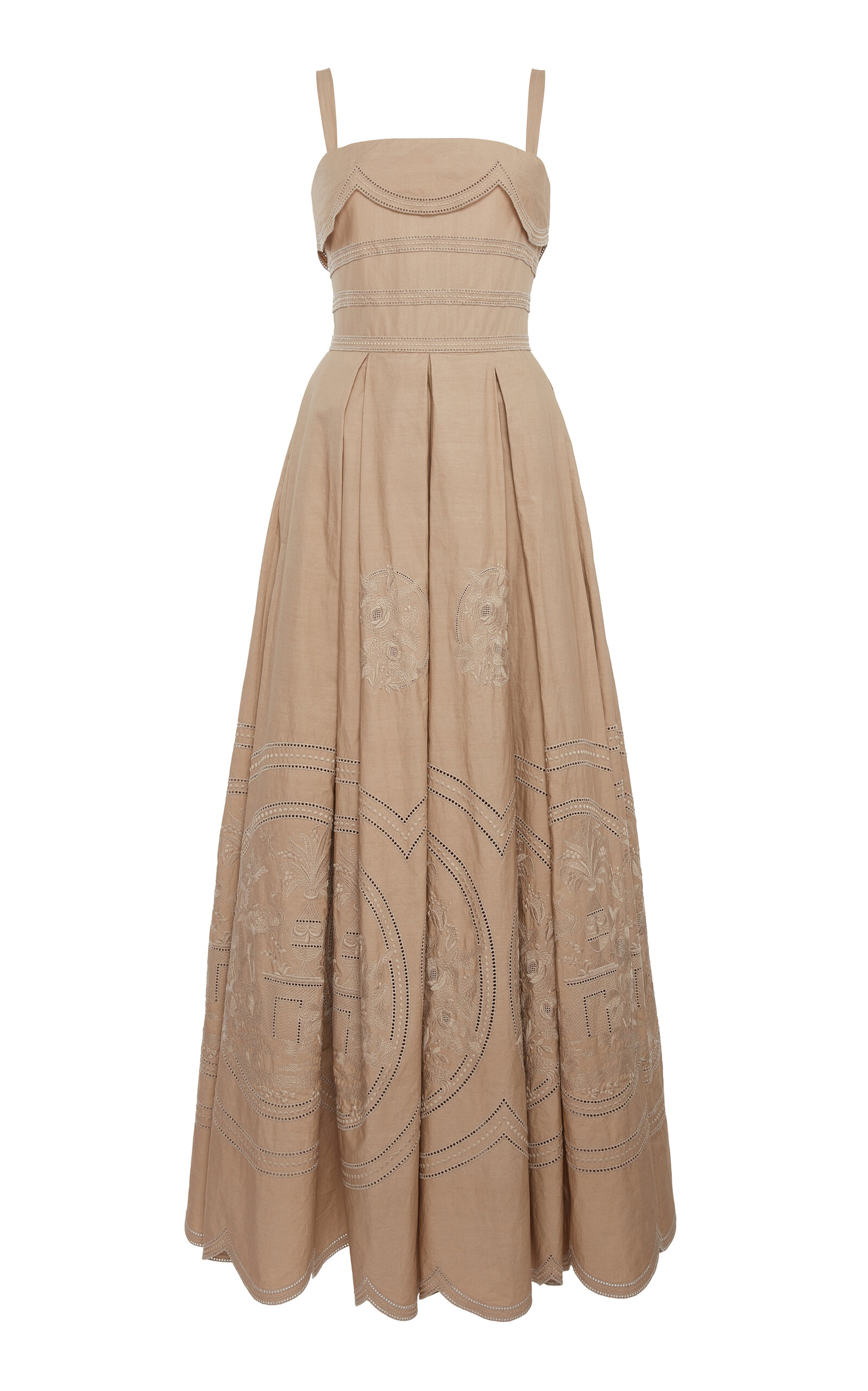 Shop Elie Saab Pleated Cotton Maxi Dress In Light Grey