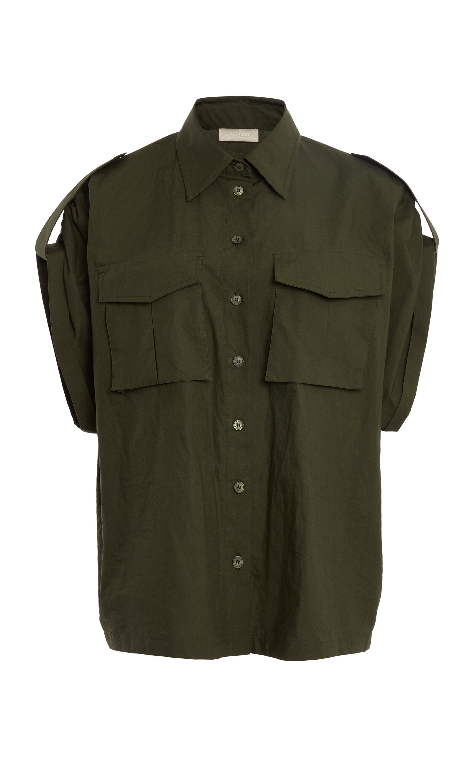 Shop Elie Saab Oversized Poplin Shirt In Dark Green