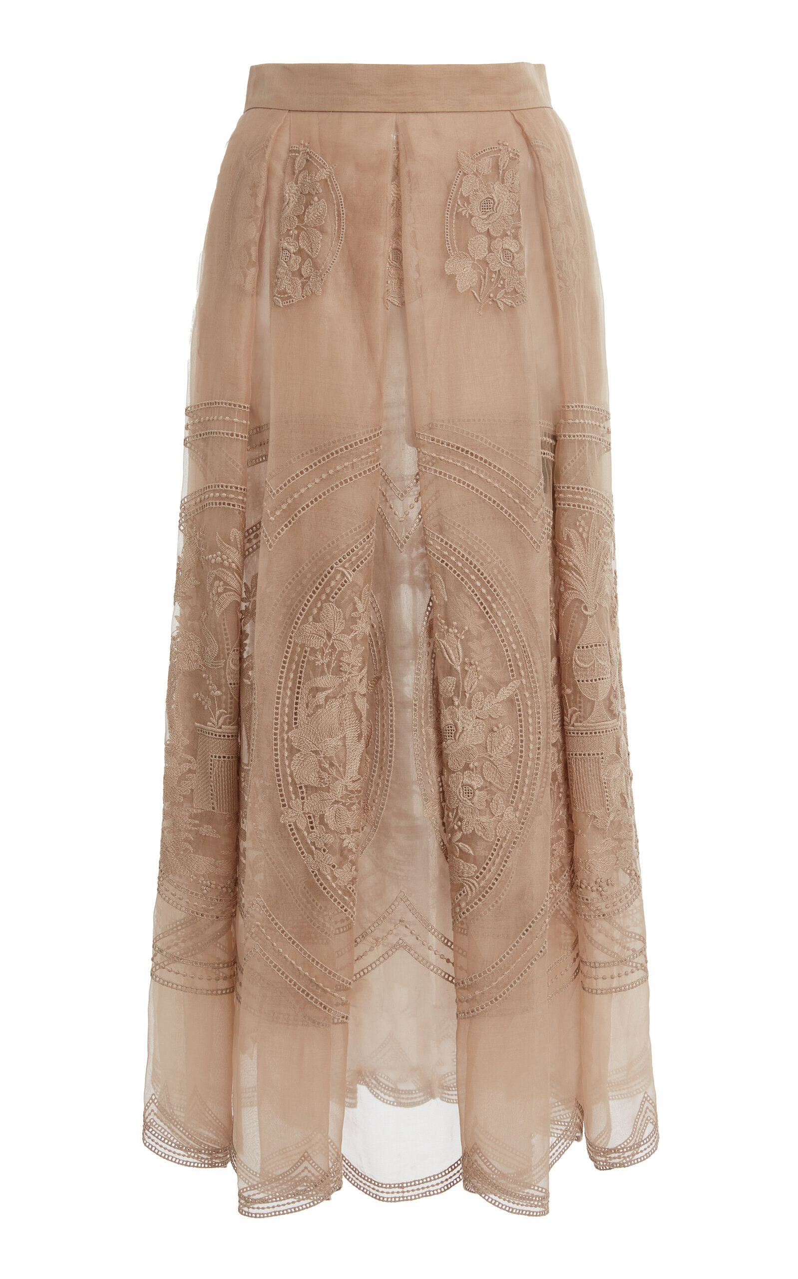 Shop Elie Saab Embroidered Organza Maxi Skirt In Light Grey