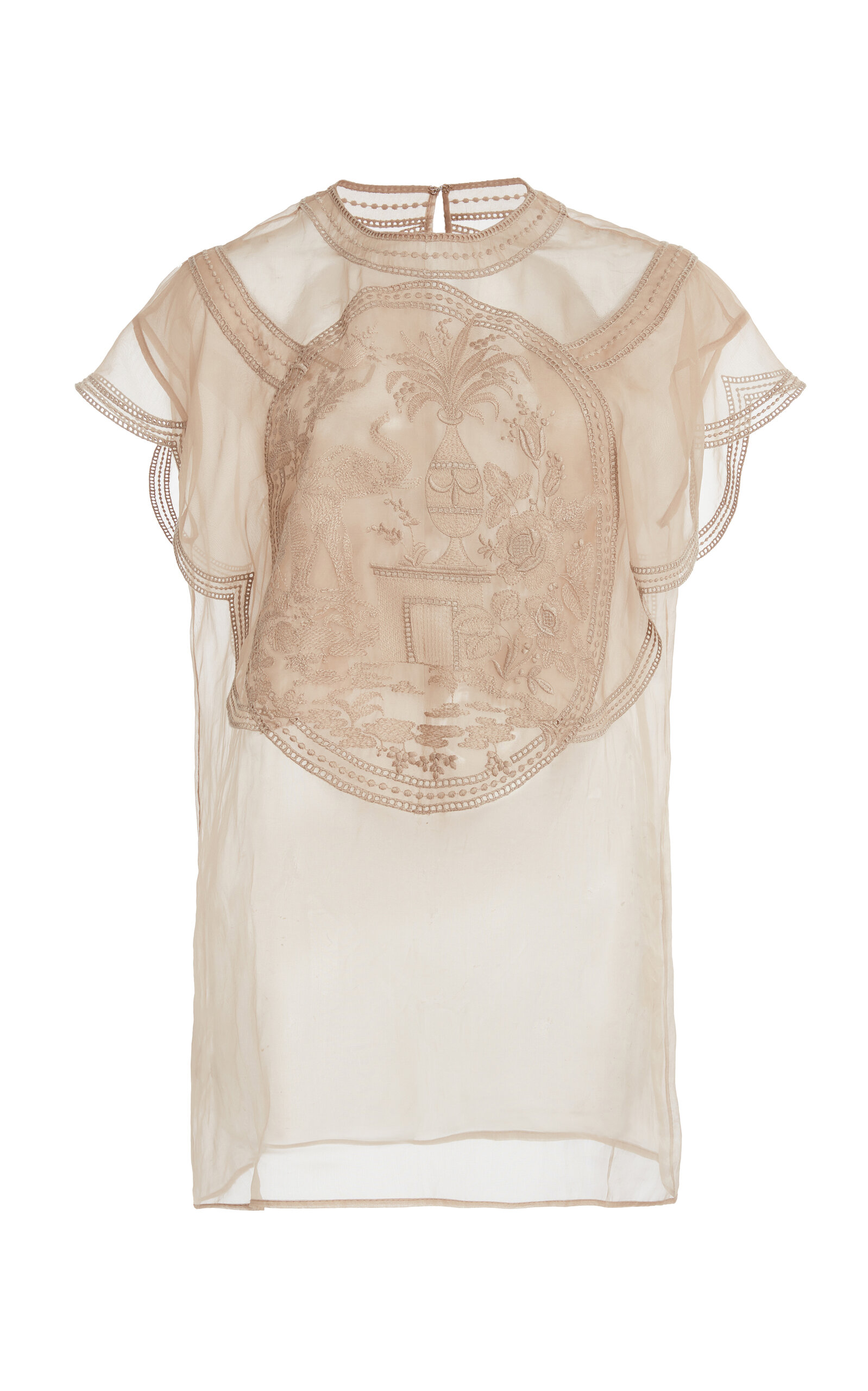 Shop Elie Saab Embroidered Organza Top In Light Grey