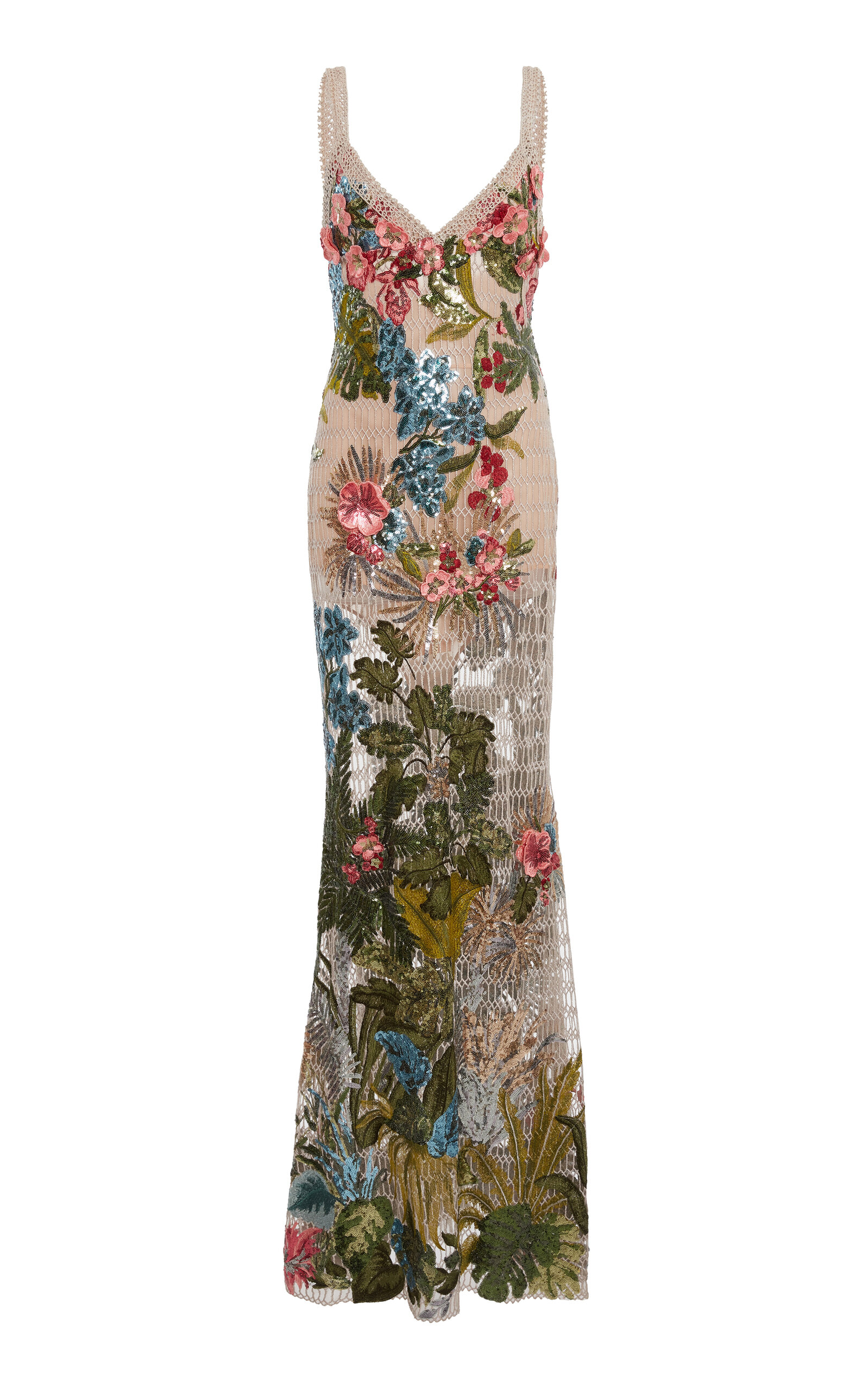 Shop Elie Saab Floral Embroidered Tulle Dress In Multi