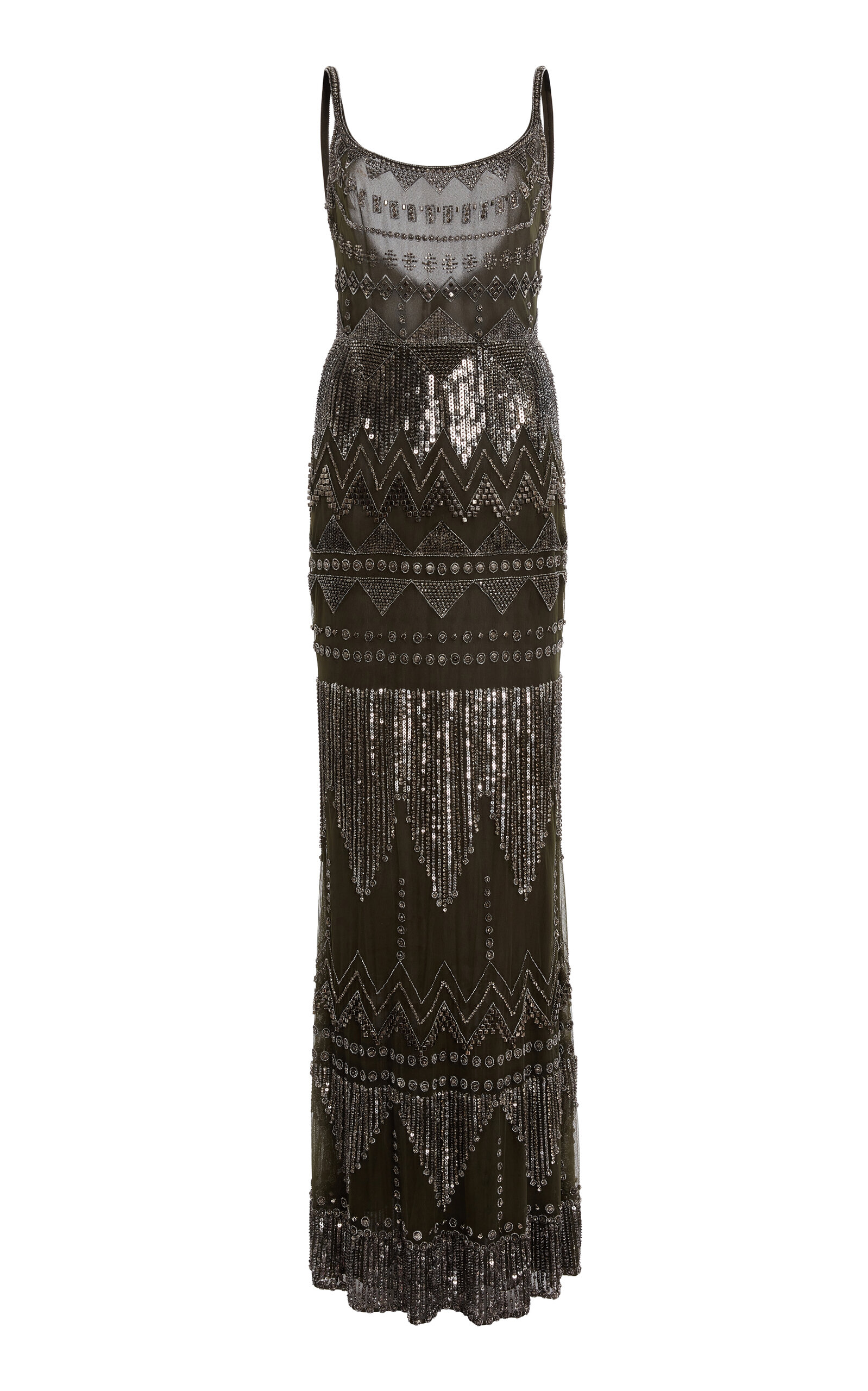 Shop Elie Saab Geometric Beaded Maxi Dress In Metallic