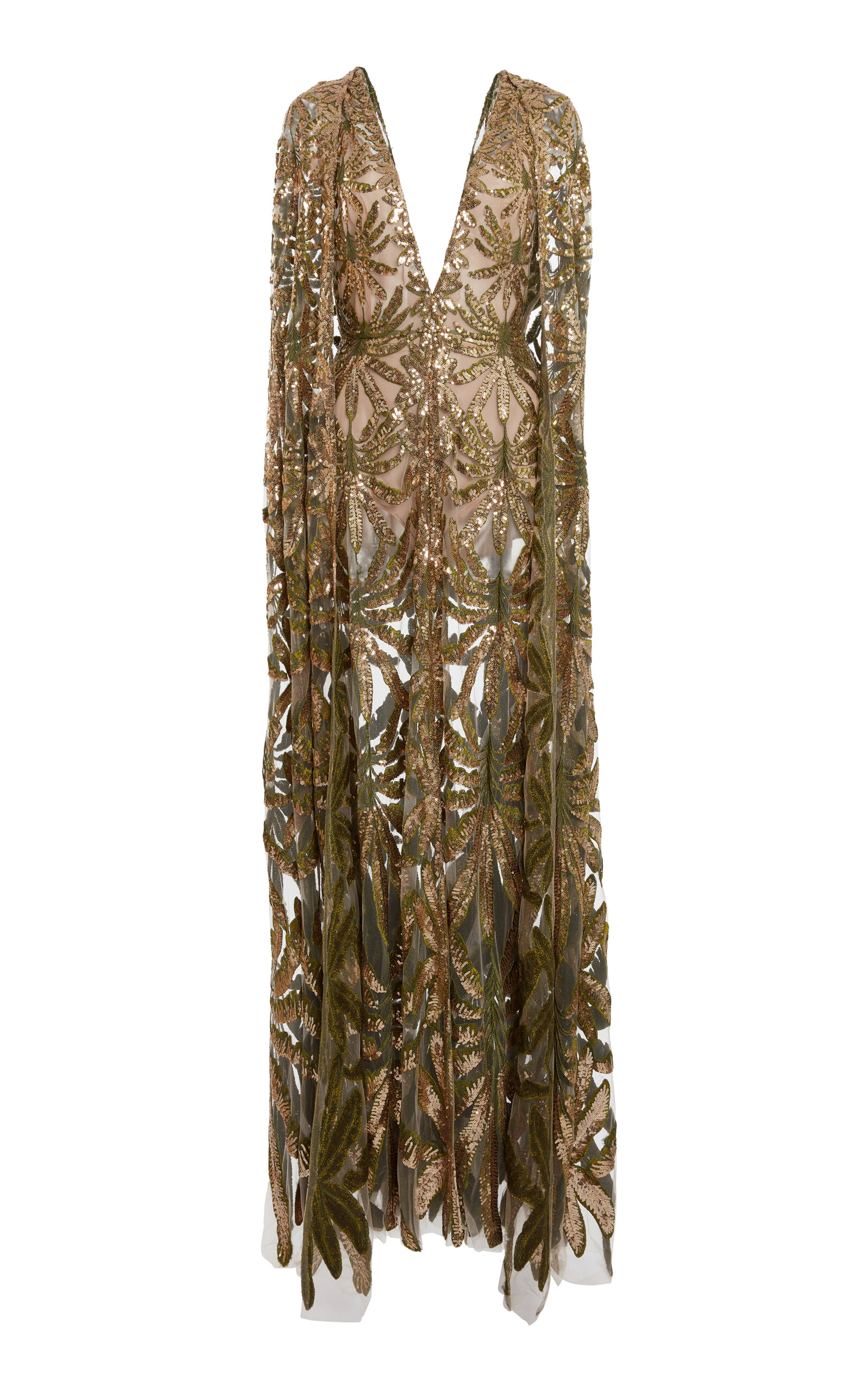 Shop Elie Saab Floral Sequined Capelet Dress In Multi