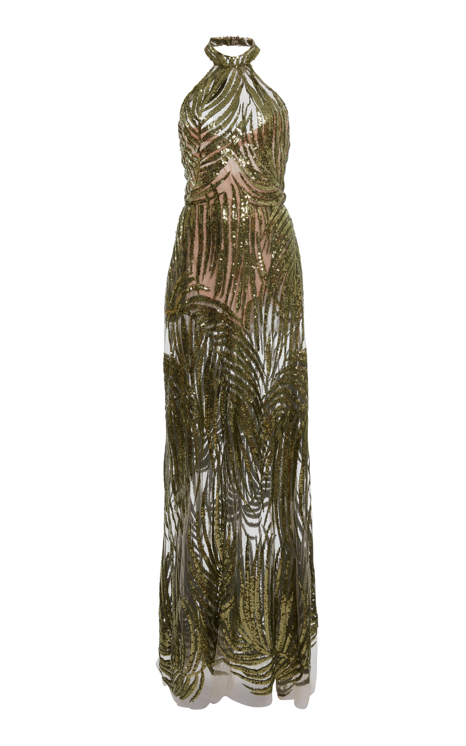 Shop Elie Saab Embroidered Halter Maxi Dress In Multi