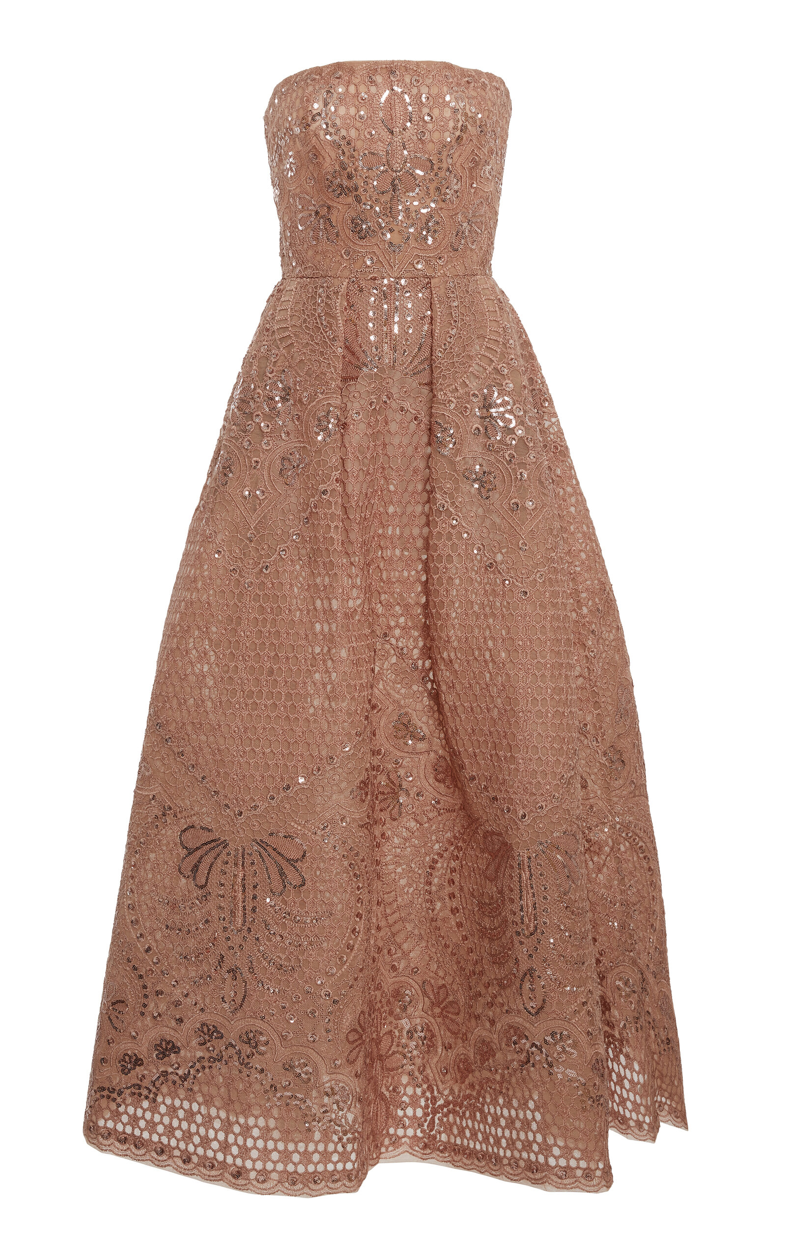 Shop Elie Saab Pleated Embroidered Midi Dress In Nude