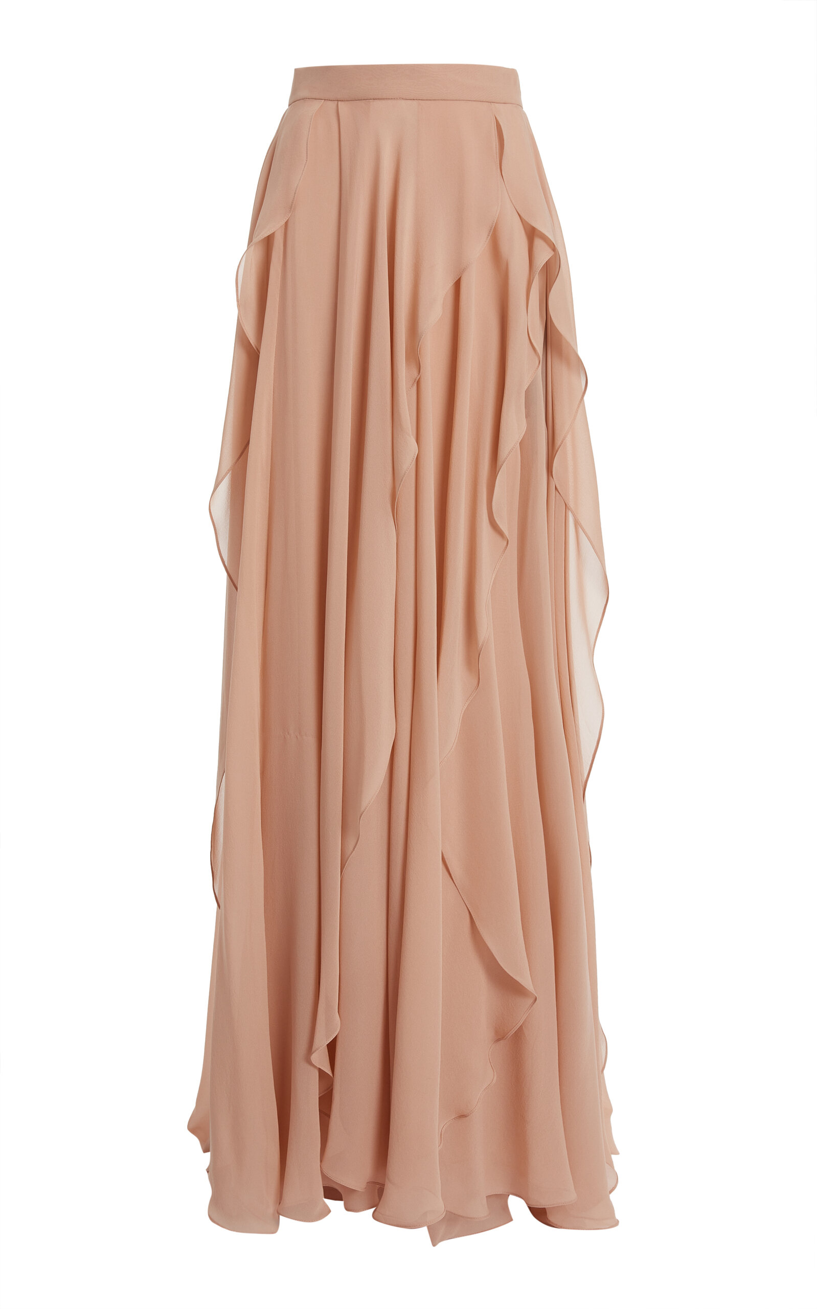 Shop Elie Saab Layered Silk Maxi Skirt In Nude