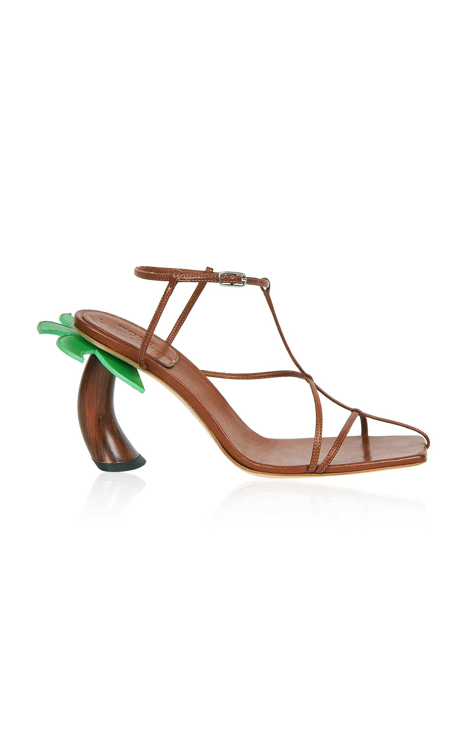 Shop A.w.a.k.e. Bianca Palm-detailed Leather Sandals In Brown