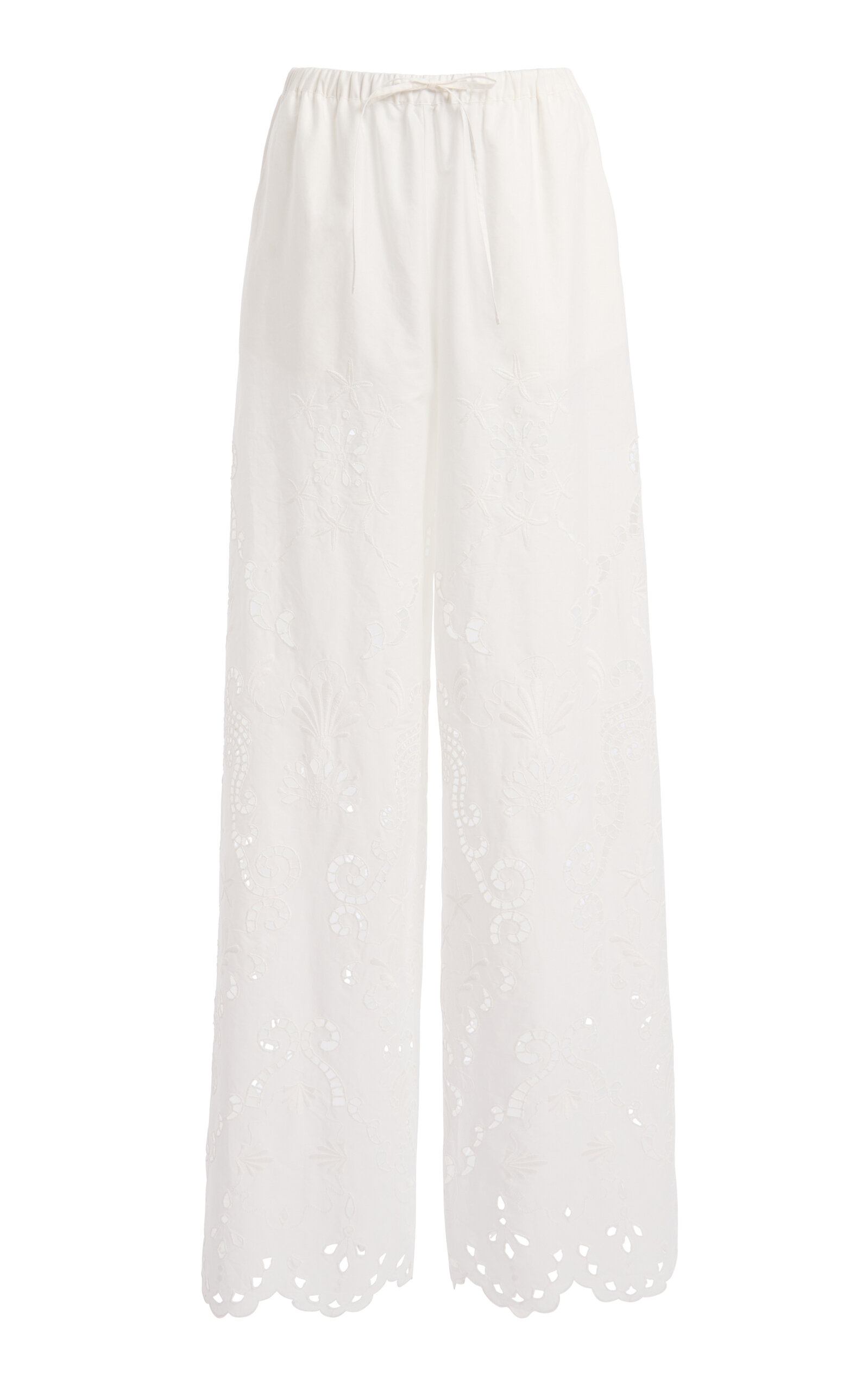 Shop Zuhair Murad Straight Leg Eyeletcotton Trousers In White