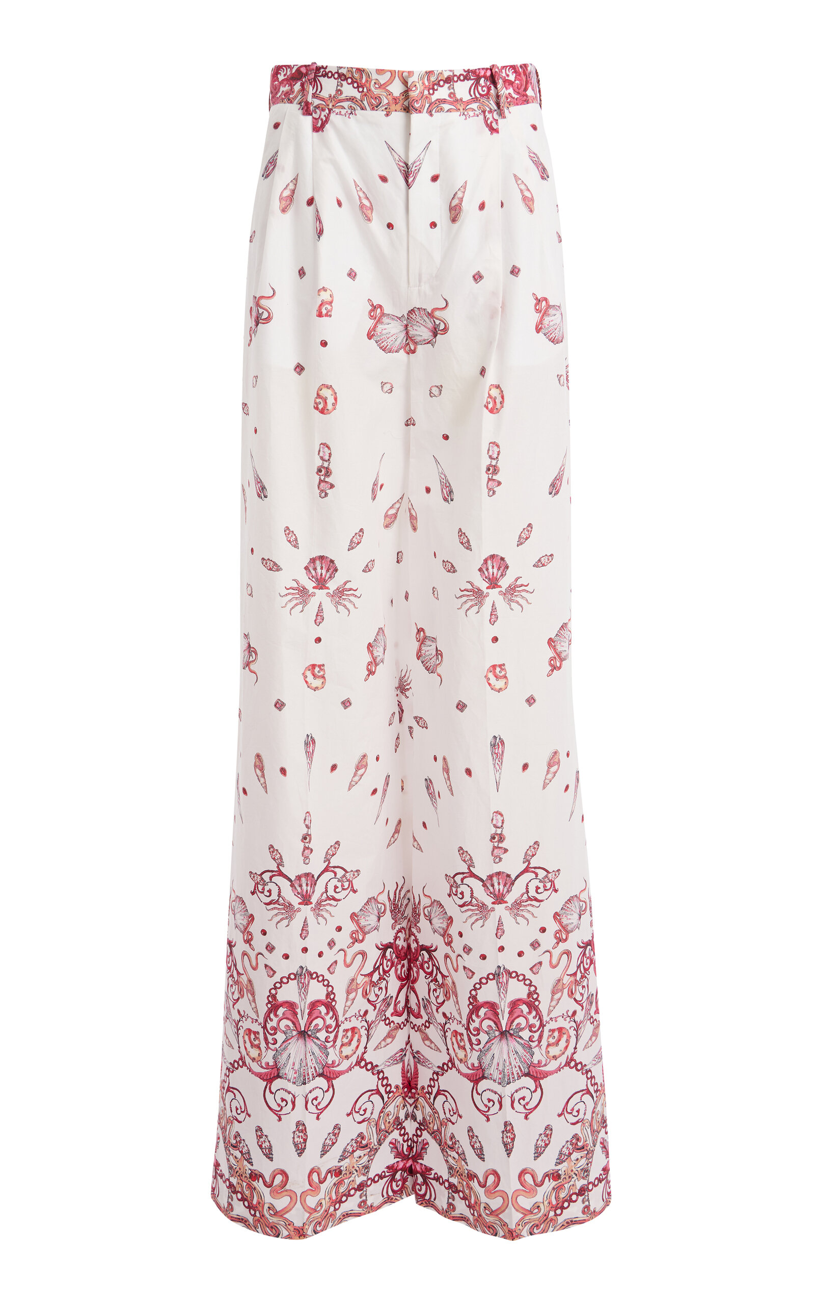 Shop Zuhair Murad Striaght Leg Printed Cotton Trousers In Ivory