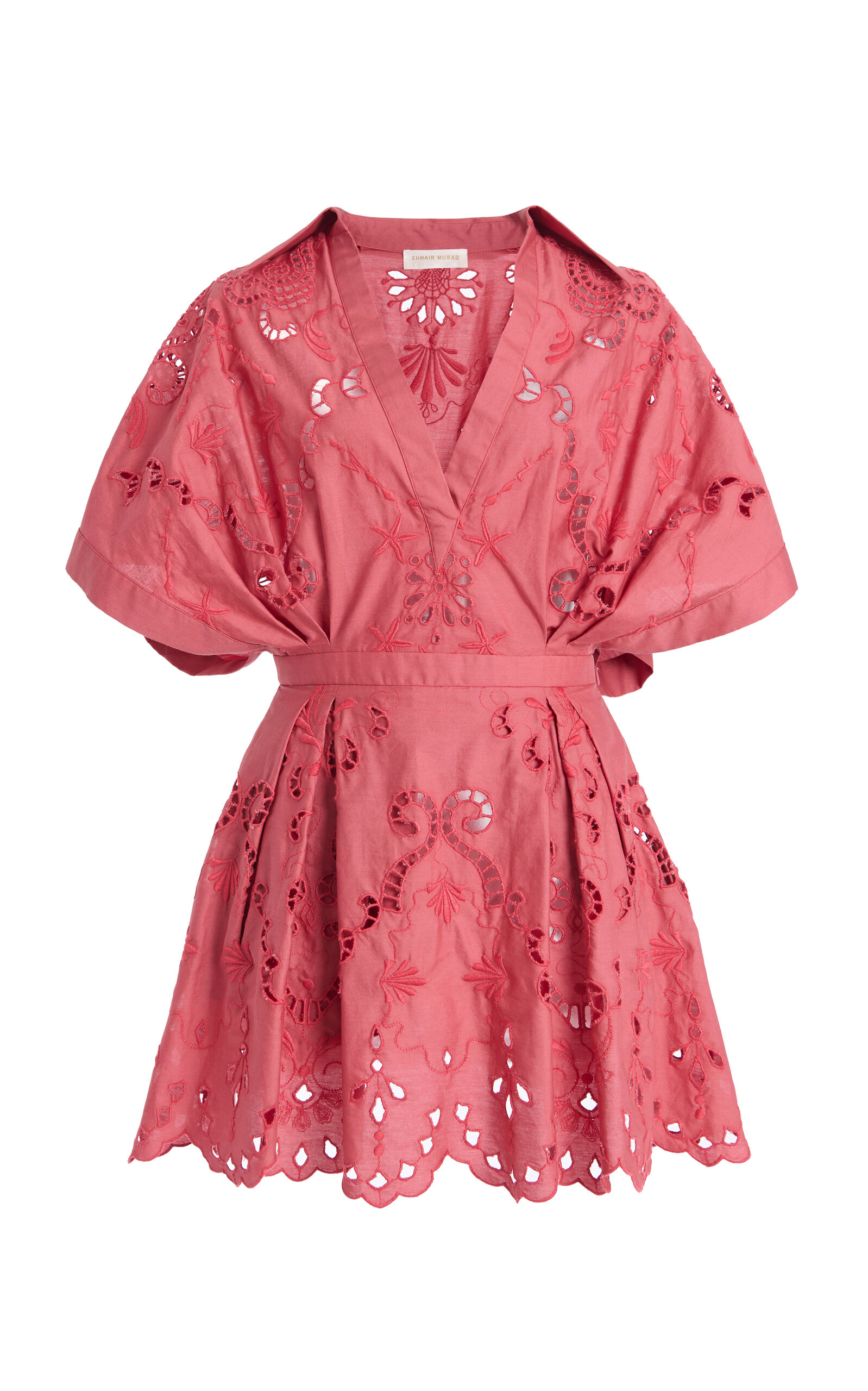 Shop Zuhair Murad Eyelet Cotton Mini Dress In Pink