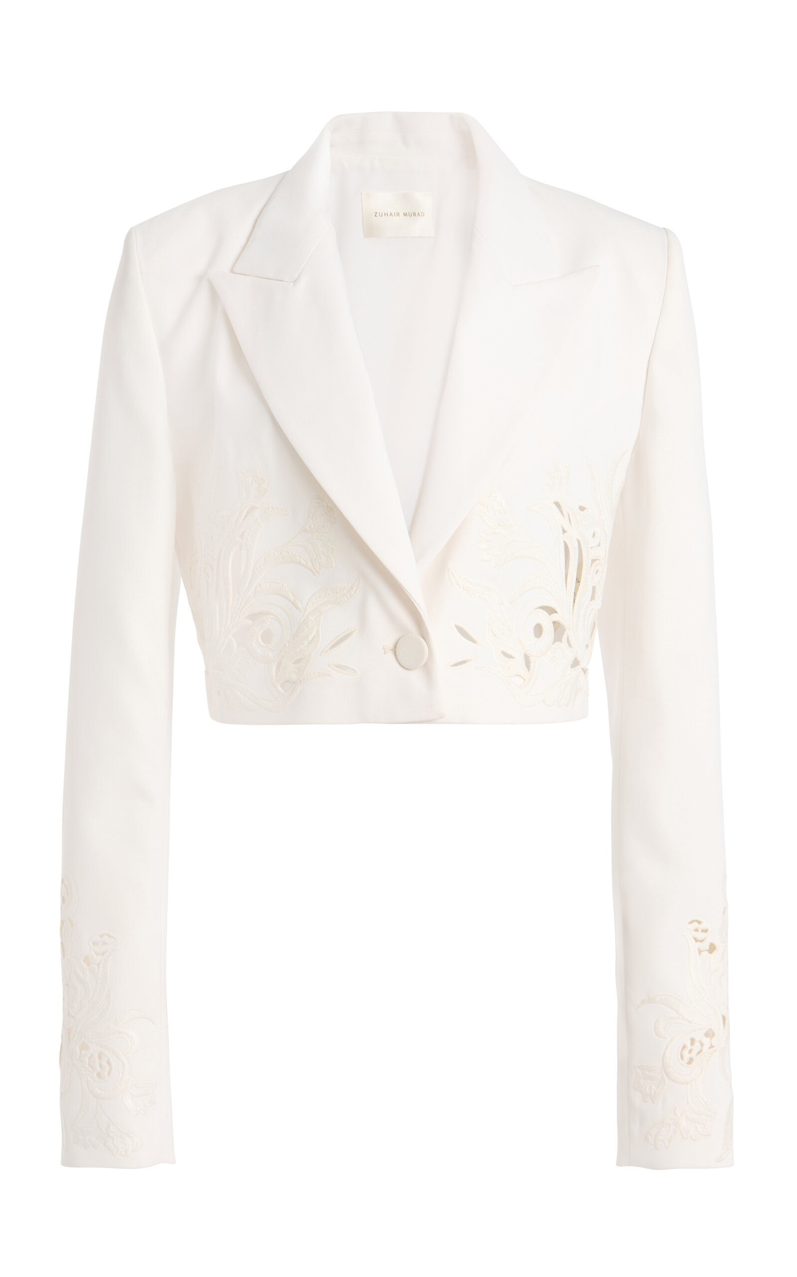 Shop Zuhair Murad Eyelet Cropped Blazer In White