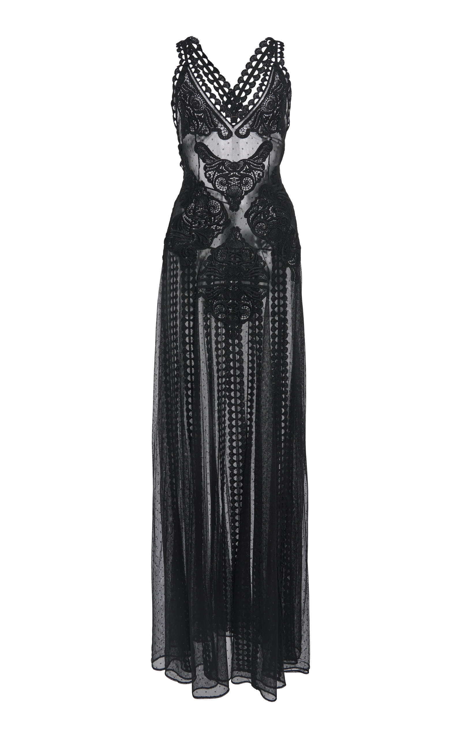 Shop Zuhair Murad Sleevelss V-neck Sheer Embroidered Maxi Dress In Black