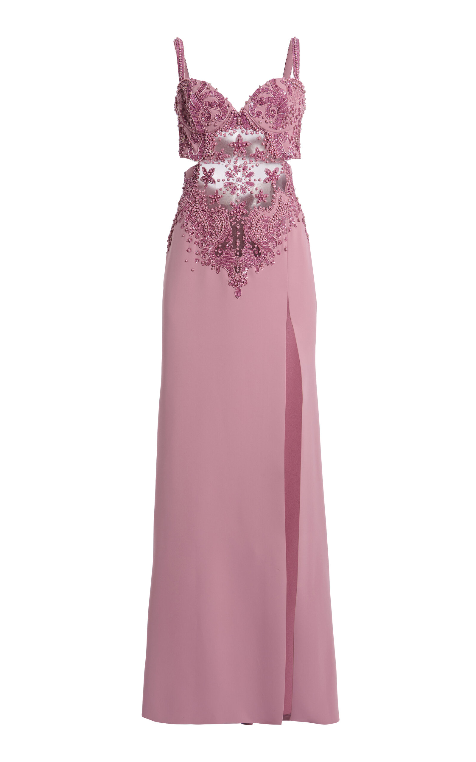 Shop Zuhair Murad Sleeveless Embroidered Sweetheart Neckline Slit Gown In Pink