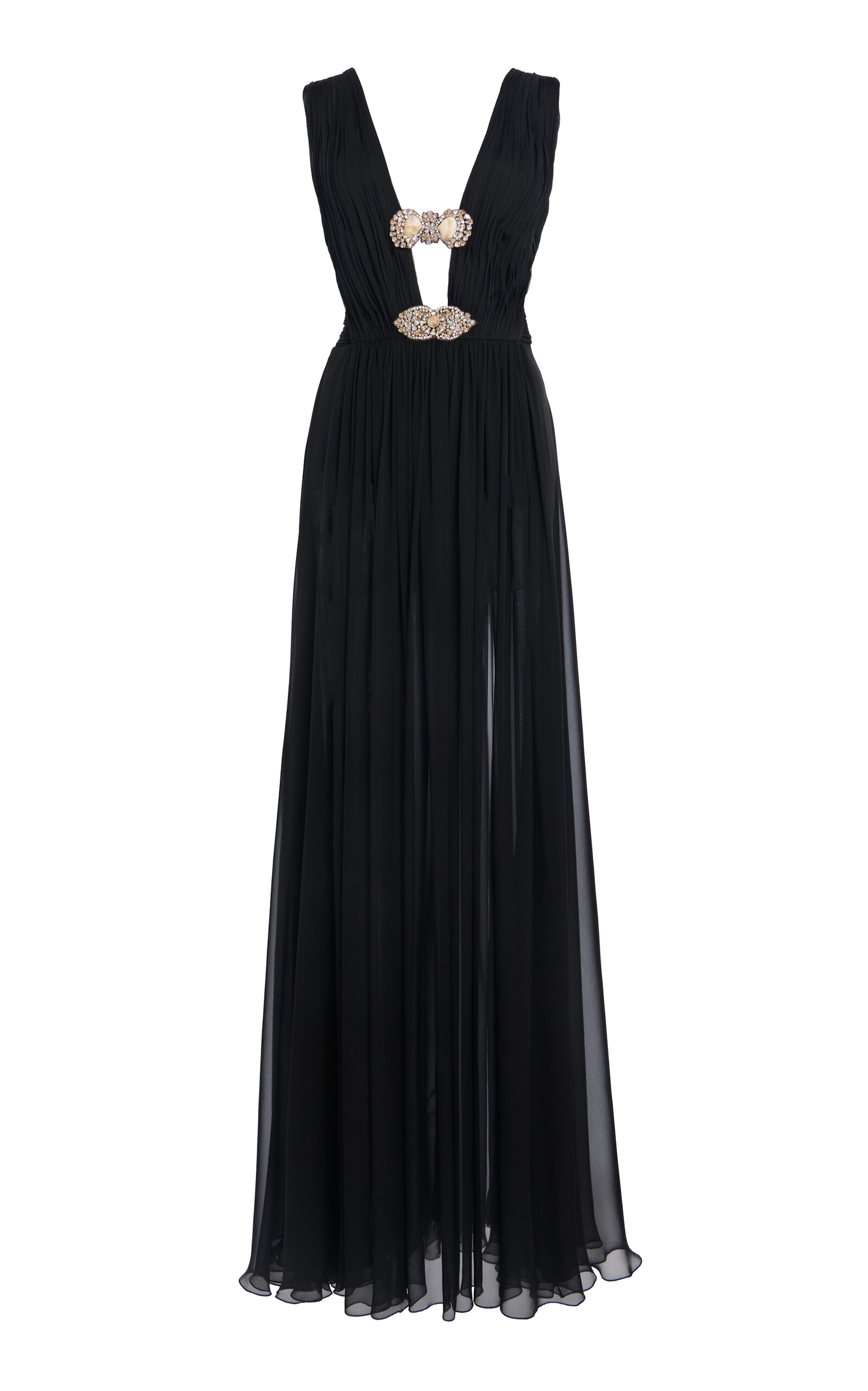 Shop Zuhair Murad Deep-v Embellished Silk Gown In Black