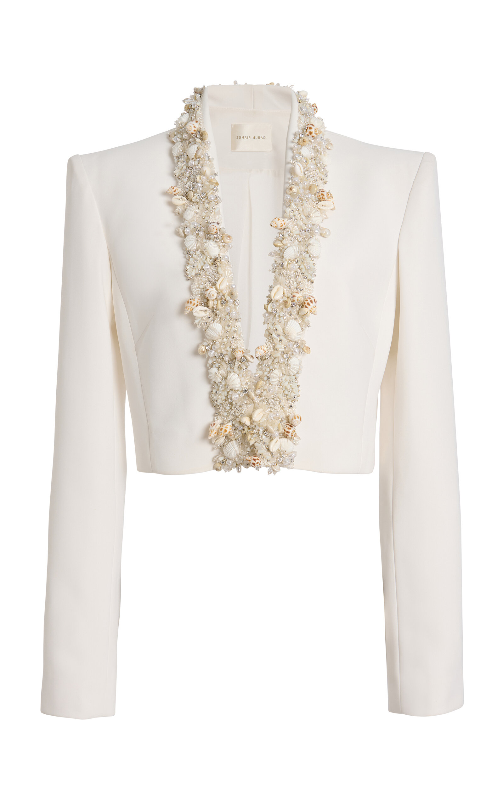 Shop Zuhair Murad Cropped Embellished Jacket In White