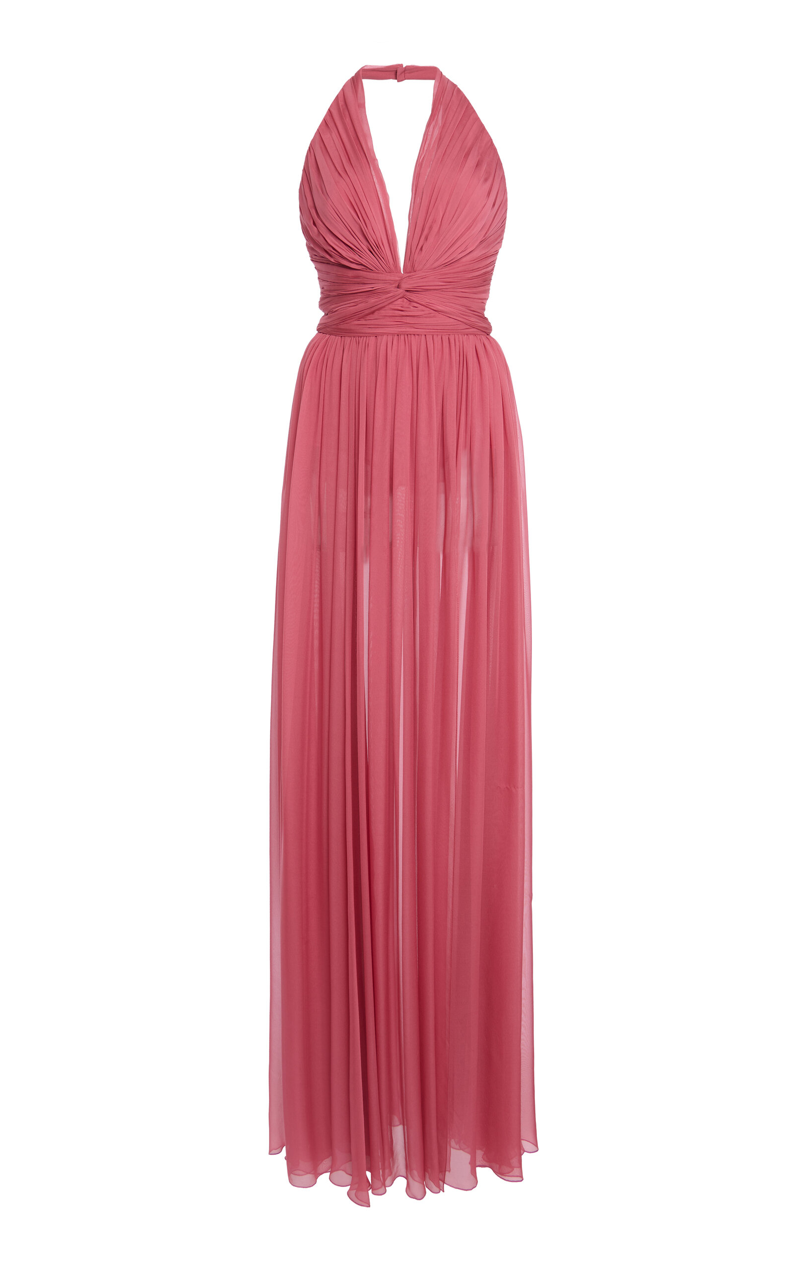 Shop Zuhair Murad Deep-v Slit Silk Gown In Pink