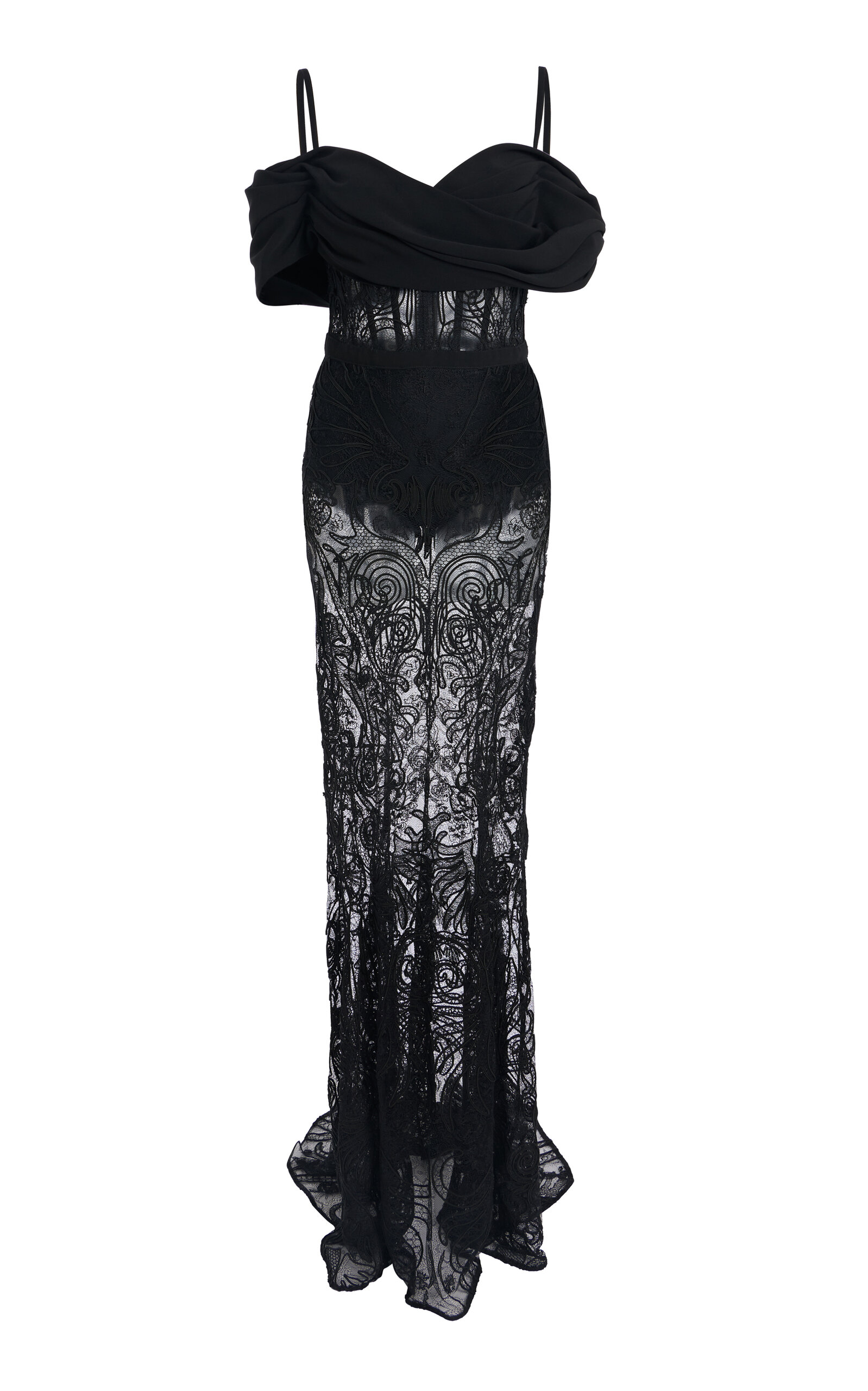 Shop Zuhair Murad Off The Shoulder Sheer Embellished Gown In Black