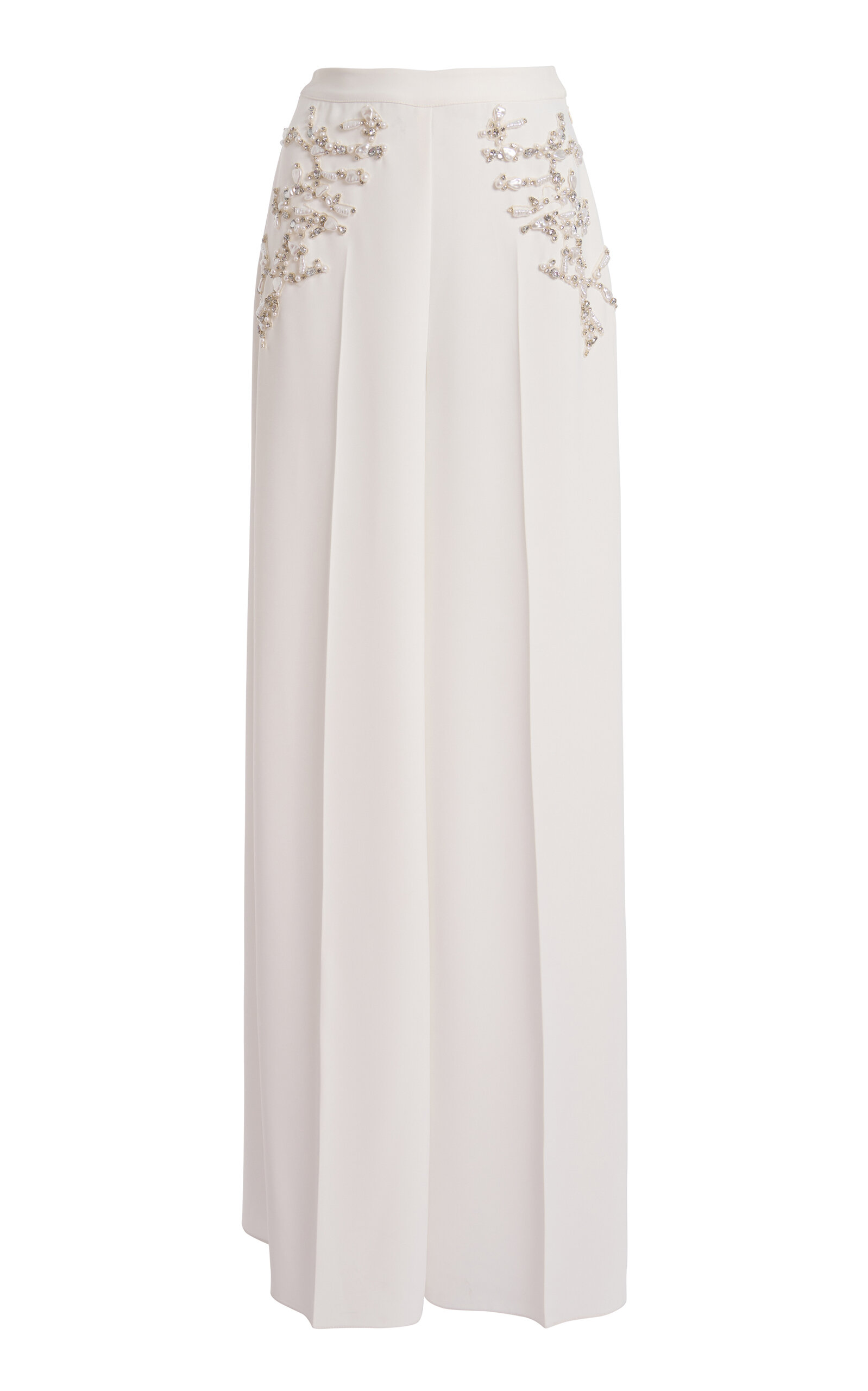 Shop Zuhair Murad Tailored Embroidered Wide Legged Trousers In White