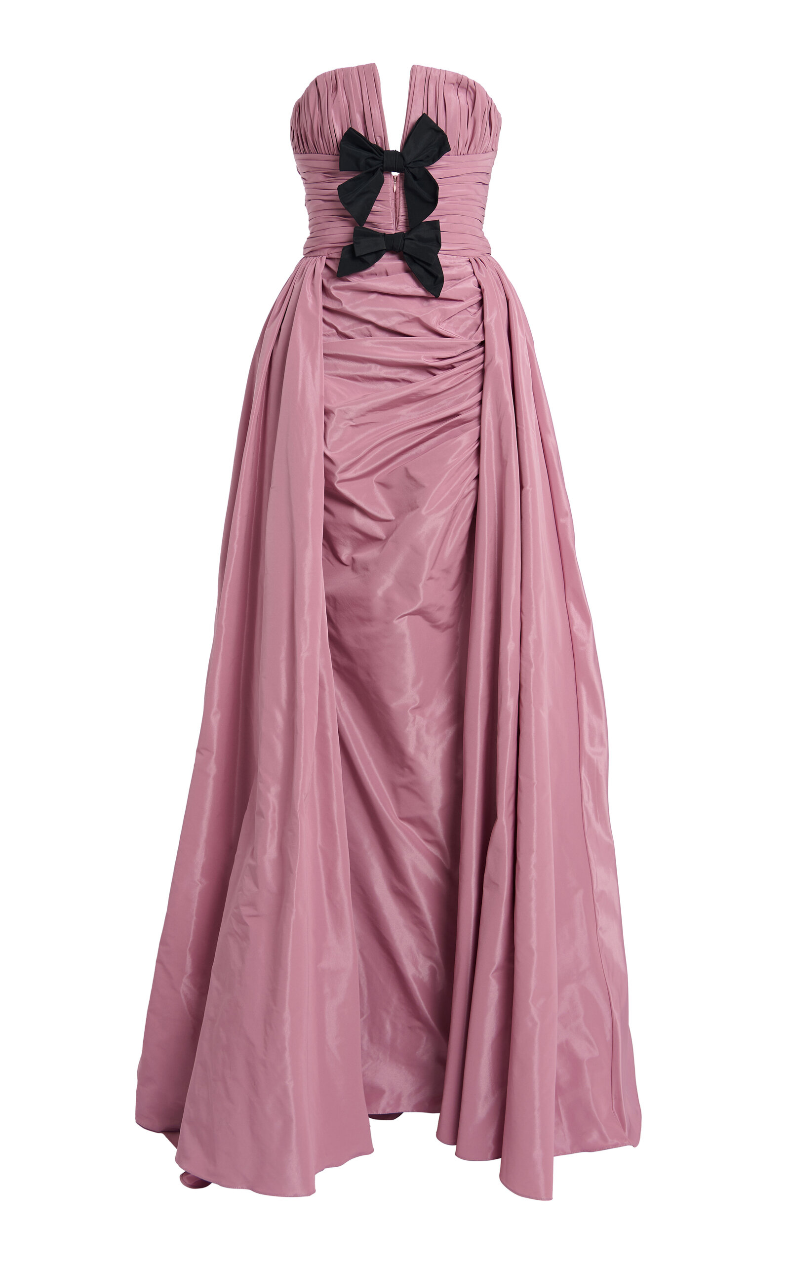 Shop Zuhair Murad Strappless Bow Embellished Draped Side Slit Gown In Pink